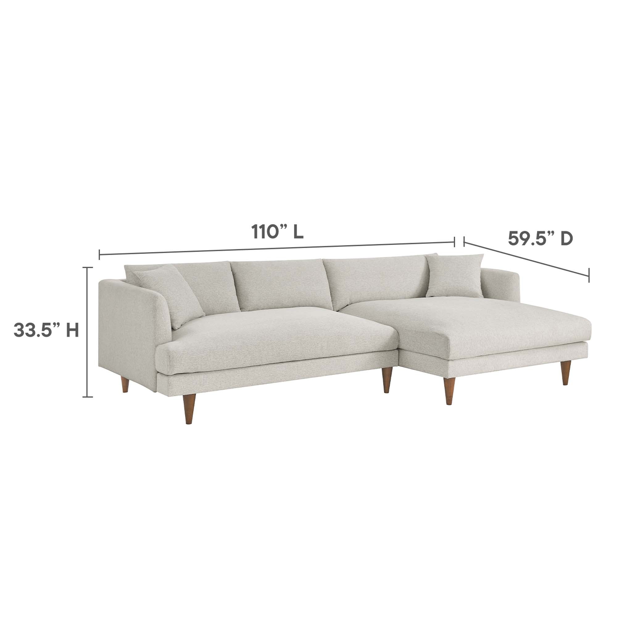 Zoya Right-Facing Down Filled Overstuffed Sectional Sofa, Heathered Weave Ivory