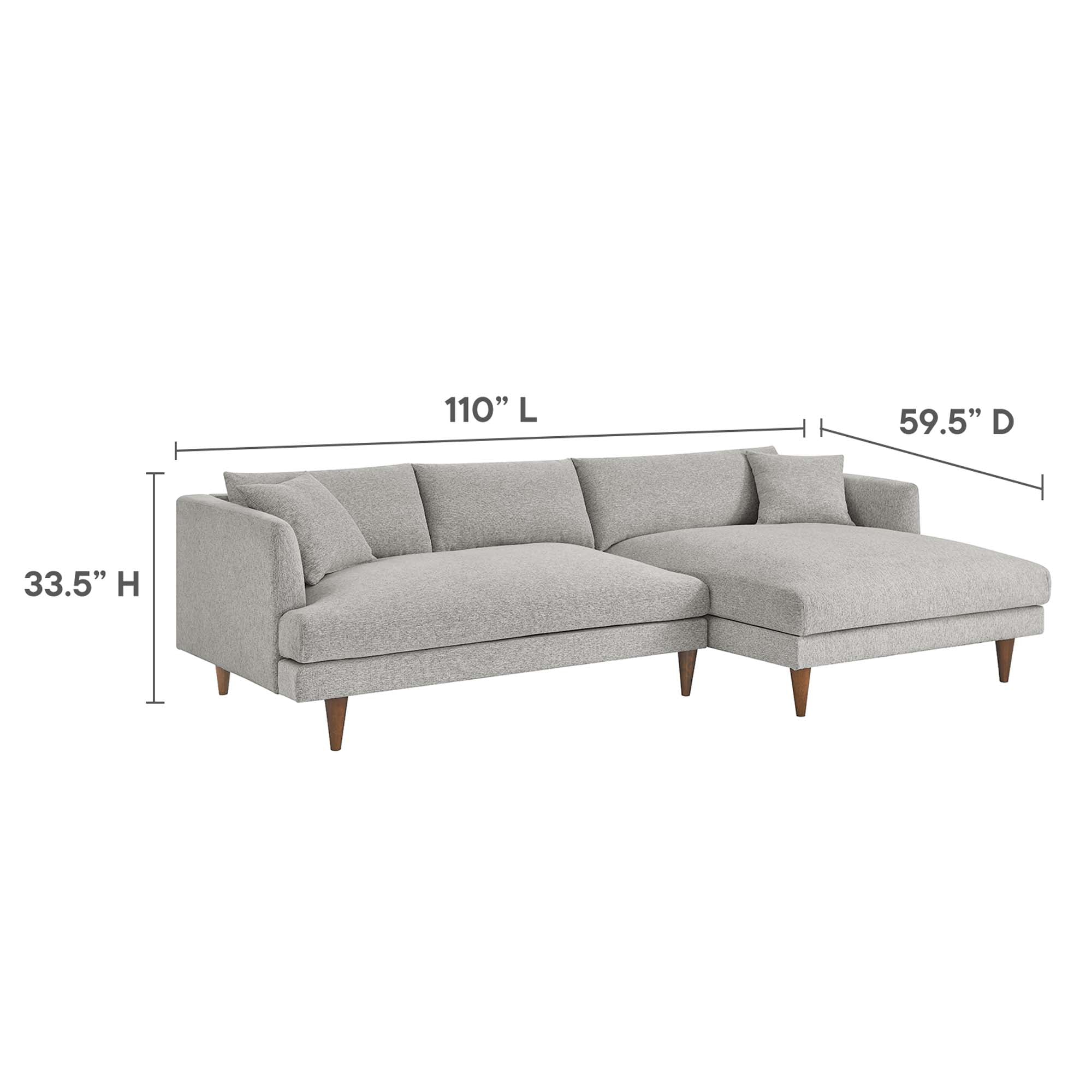 Zoya Right-Facing Down Filled Overstuffed Sectional Sofa, Heathered Weave Light Gray