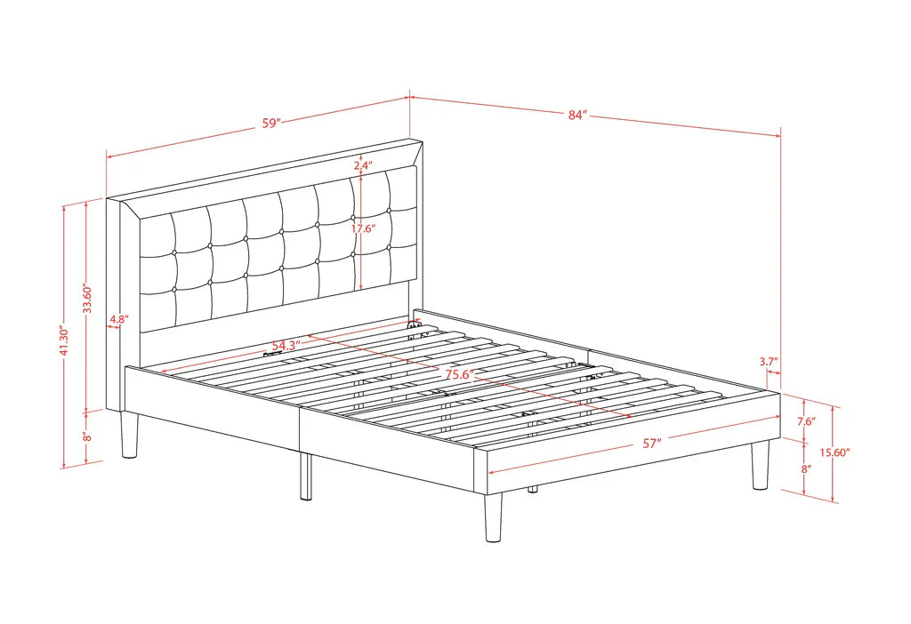 Shiro Denim Full Size Denim Blue Linen Bed Button Tufted Upholstered Headboard