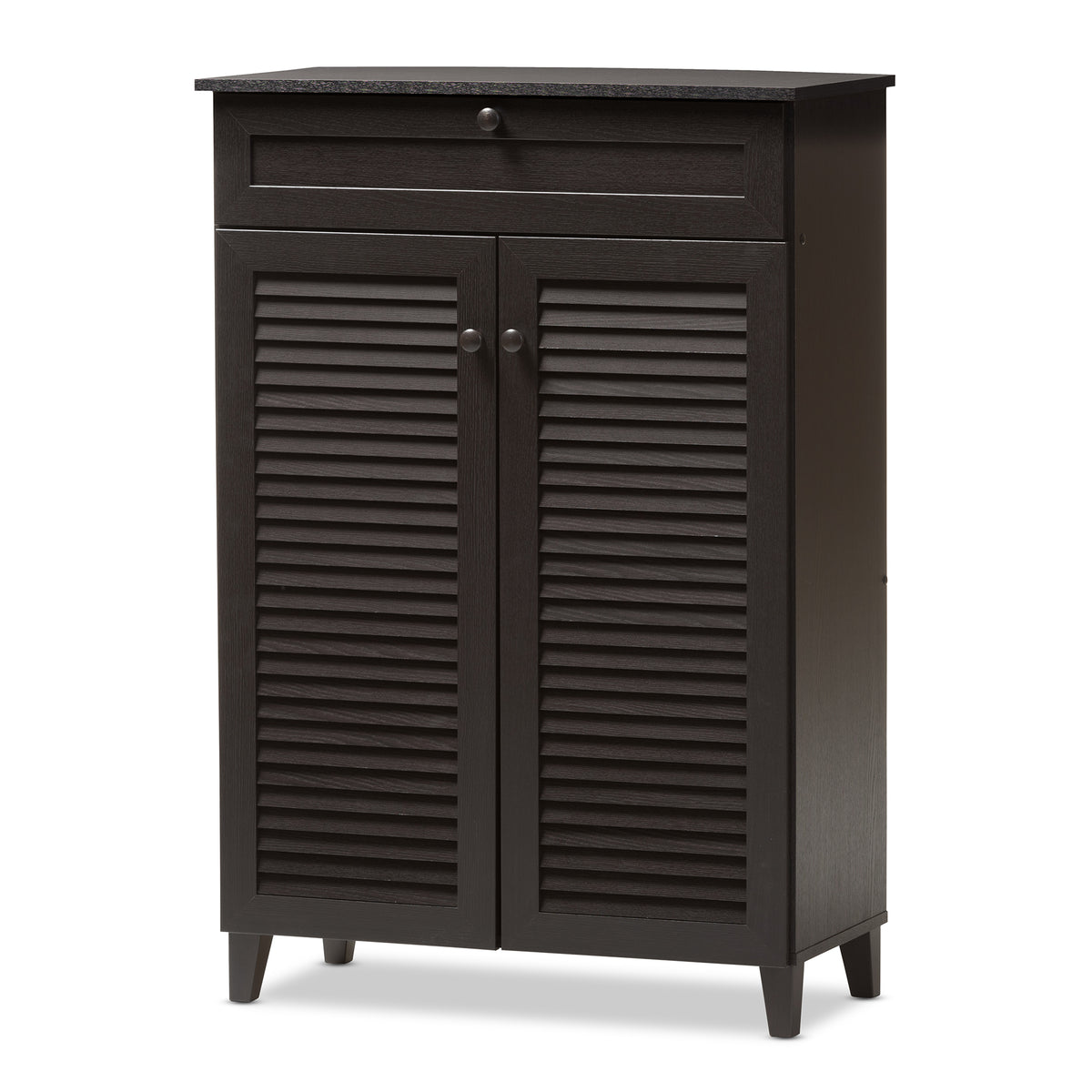 Coolidge Modern and Contemporary Espresso Finished 5-Shelf Wood Shoe Storage Cabinet with Drawer