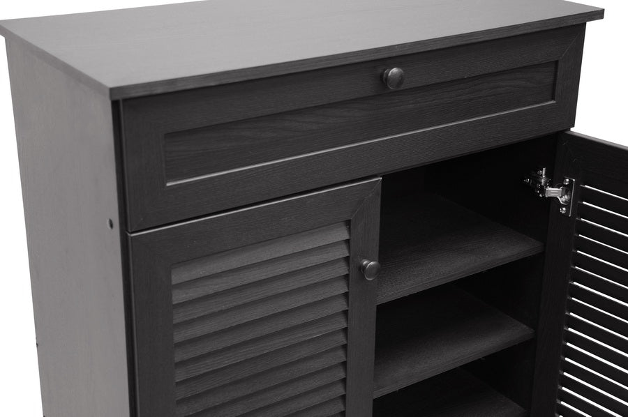 Coolidge Modern and Contemporary Espresso Finished 5-Shelf Wood Shoe Storage Cabinet with Drawer