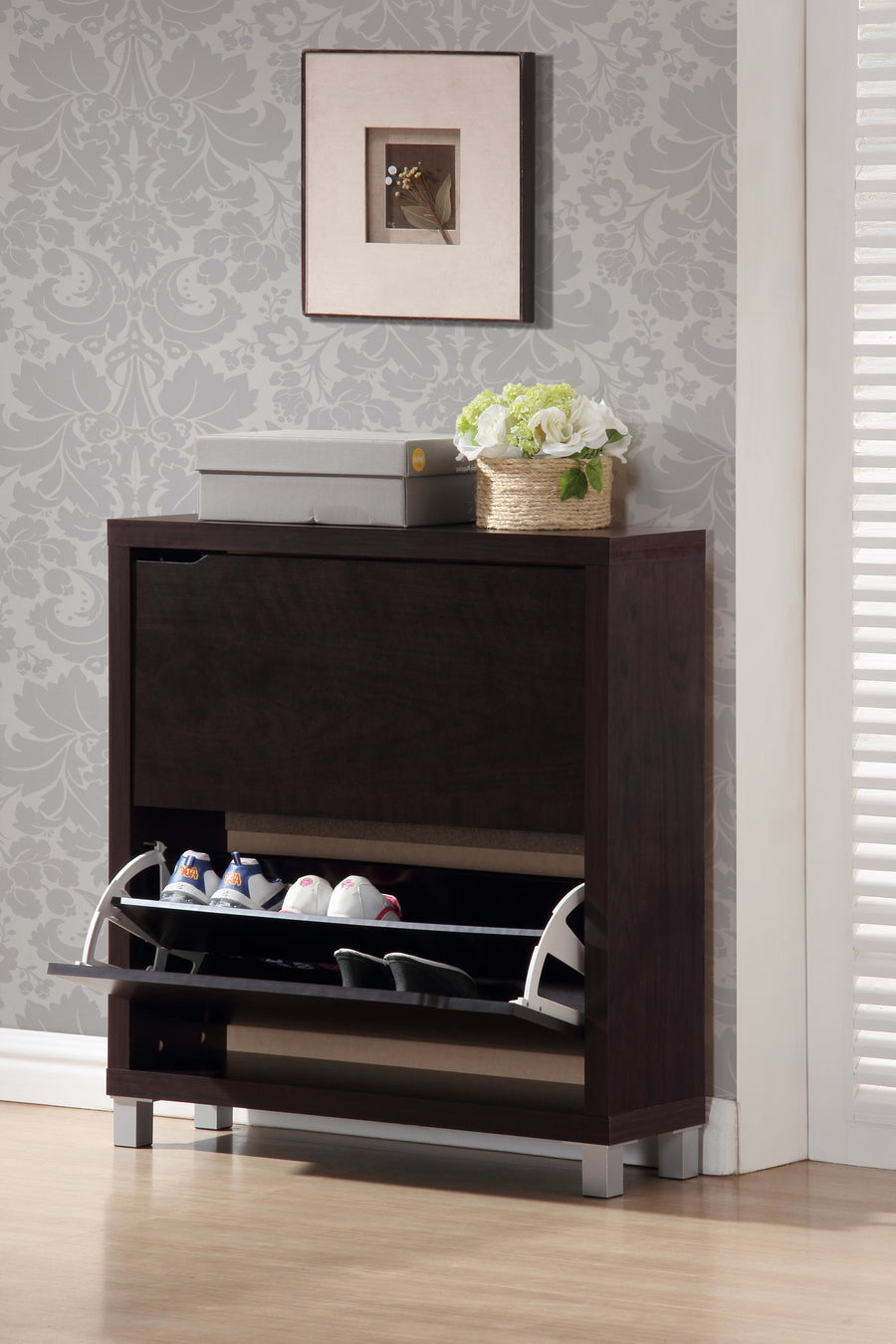 Simms Engineered Wood Dark Brown Modern Shoe Cabinet