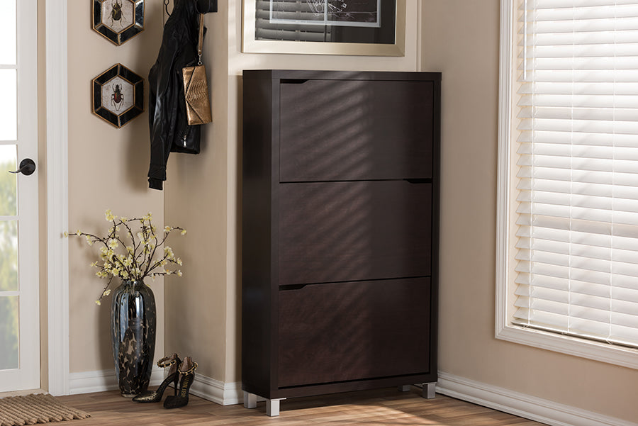 Simms Dark Brown Modern Shoe Cabinet