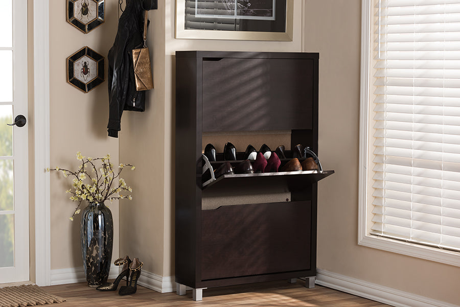 Simms Dark Brown Modern Shoe Cabinet