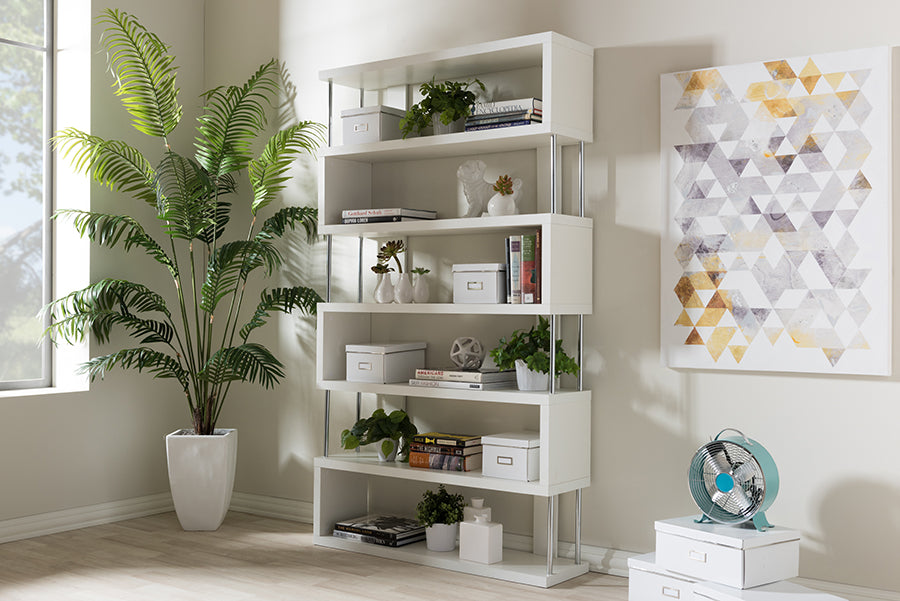 Barnes White Six-Shelf Modern Bookcase