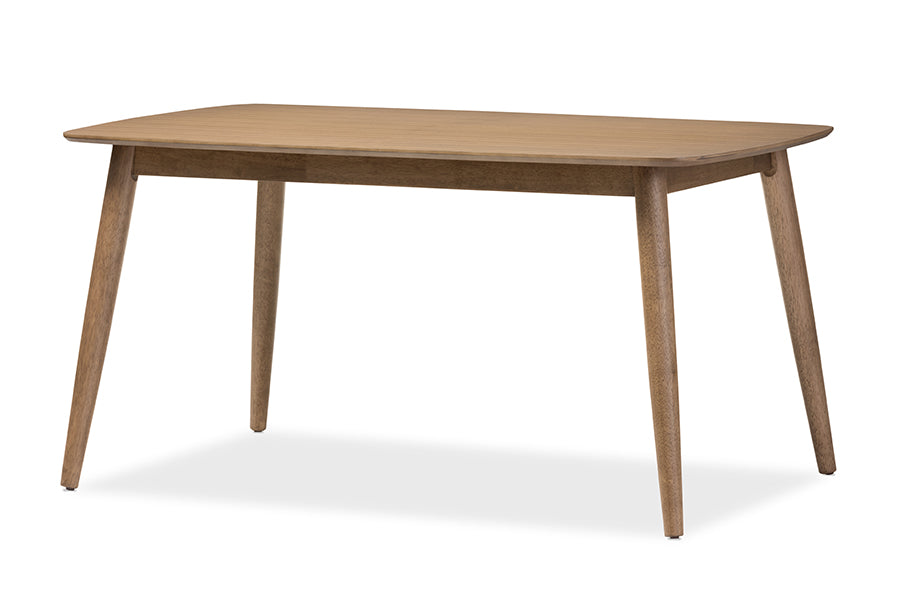 Edna Mid-Century Modern French Black Faux Leather and "Oak" Light Brown Finishing Wood 5-Peice Dining Set