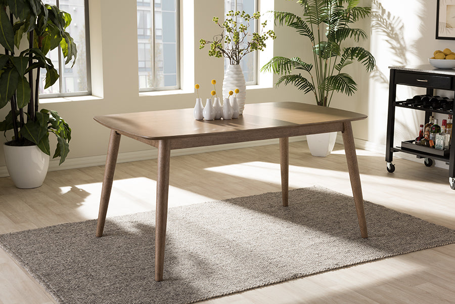 Flora Mid-Century Modern French "Oak" Light Brown Finishing Wood Dining Table