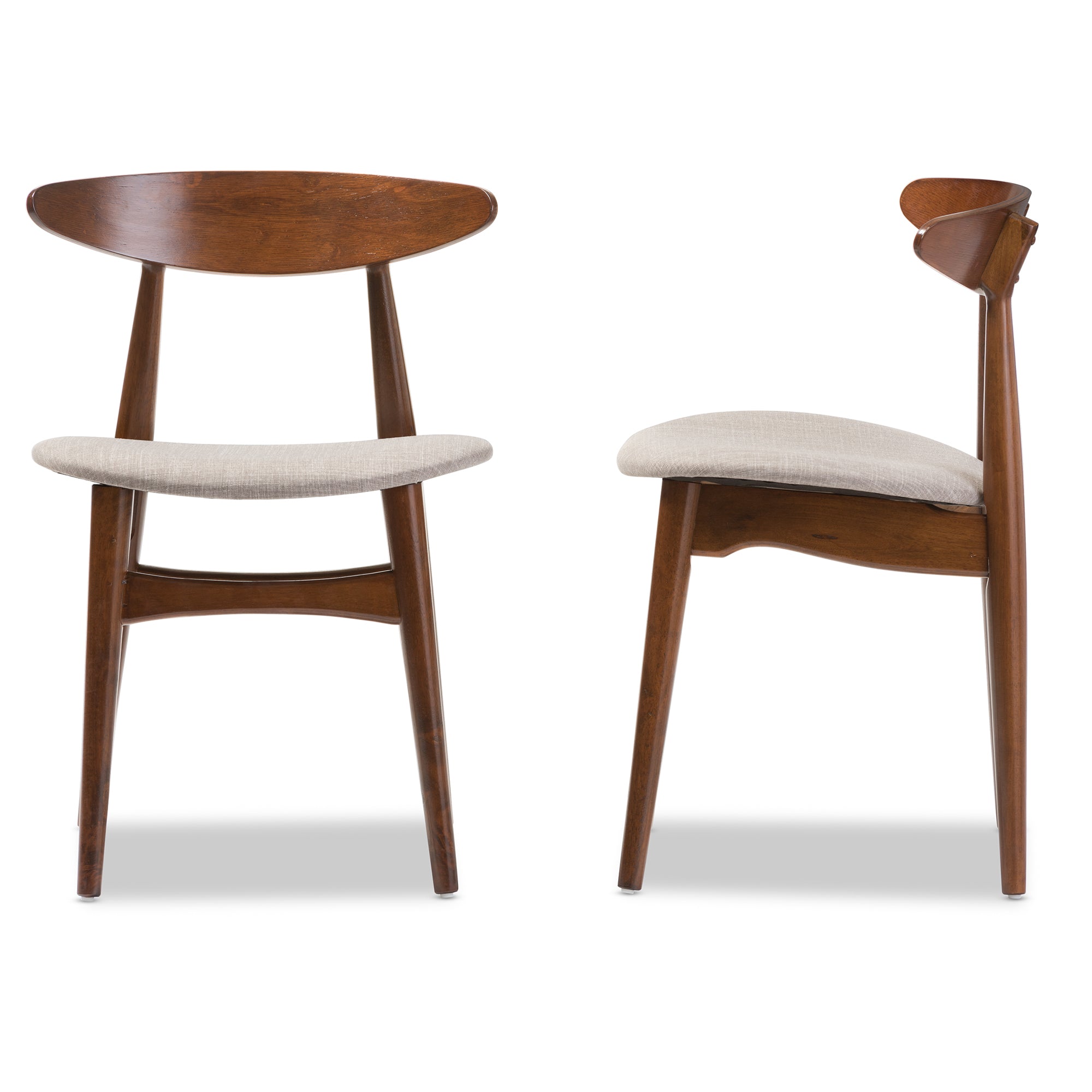 Flora Mid-Century Modern Light Grey Fabric and "Oak" Medium Brown Finishing Wood Dining Chair