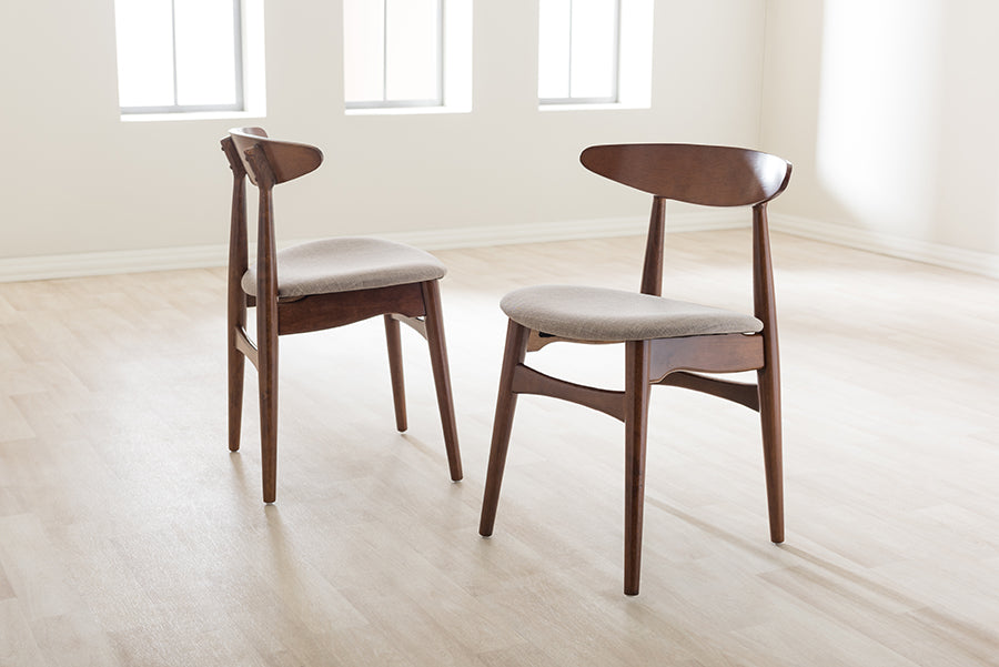 Flora Mid-Century Modern Light Grey Fabric and "Oak" Medium Brown Finishing Wood Dining Chair