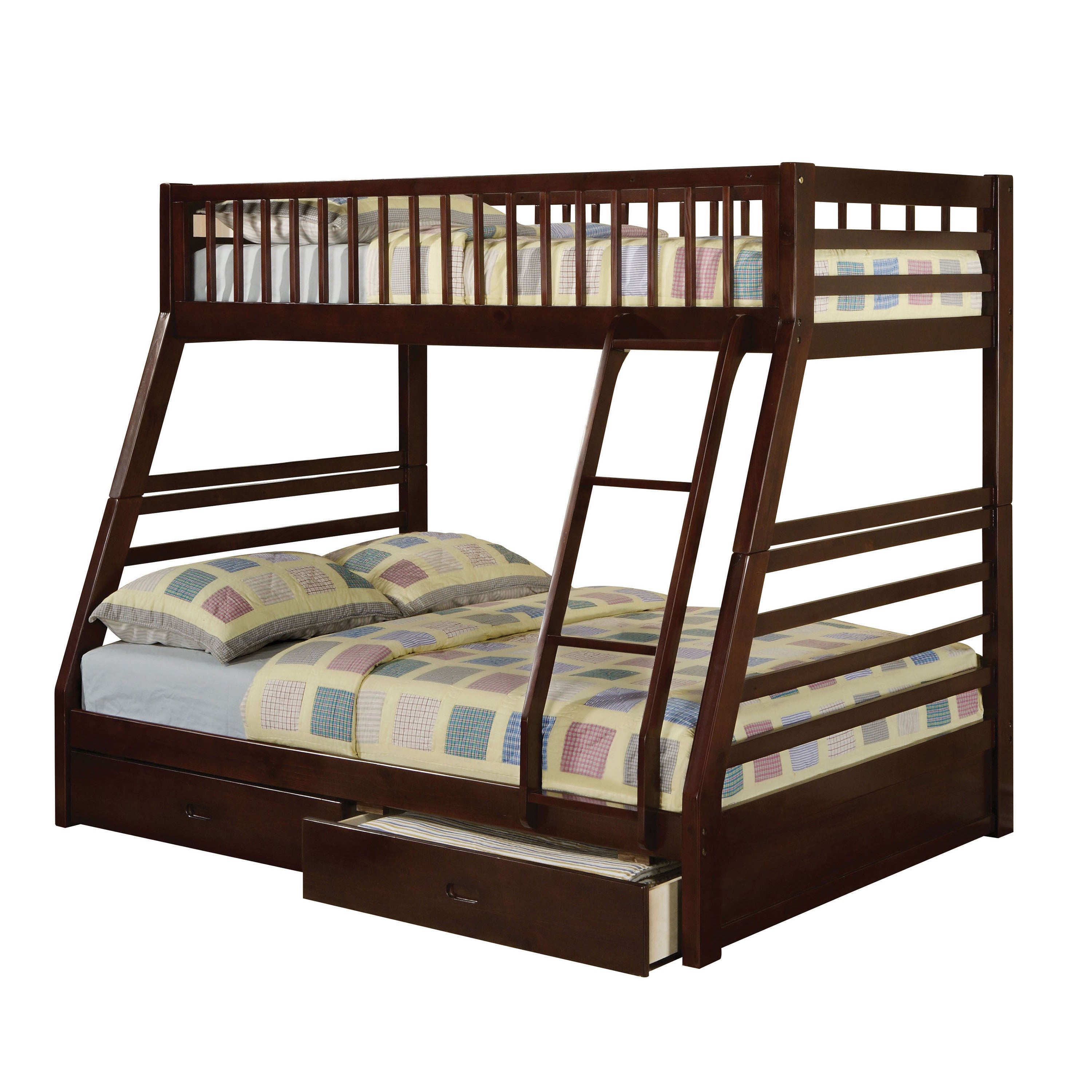 Ashton Jason Twin Over Full White Wood Bunk Bed – Traditional Style with 2 Storage Drawers