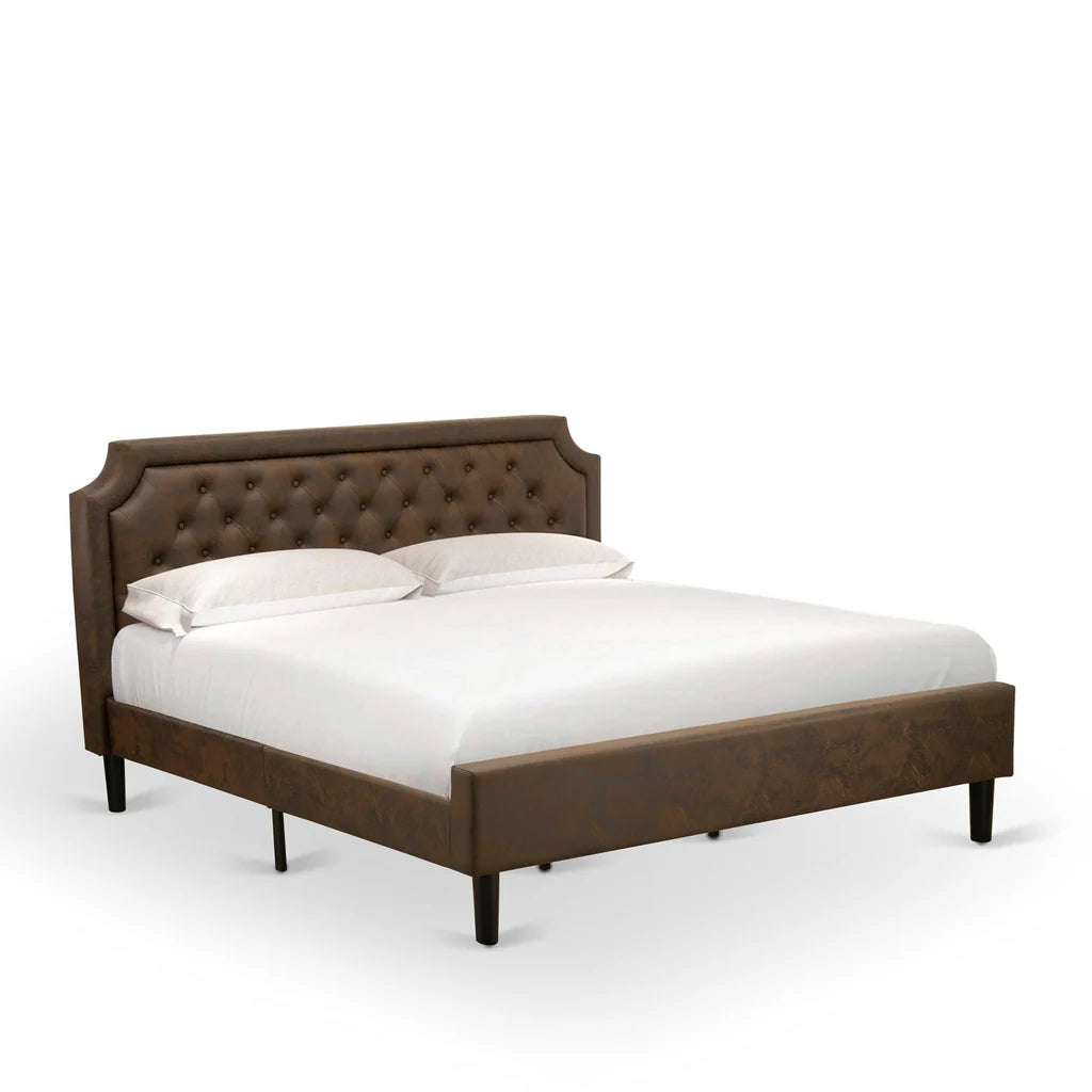 Kaila Granbury Collection King Bed Frame in Black – Textured Upholstered Headboard, Footboard & Wood Slats