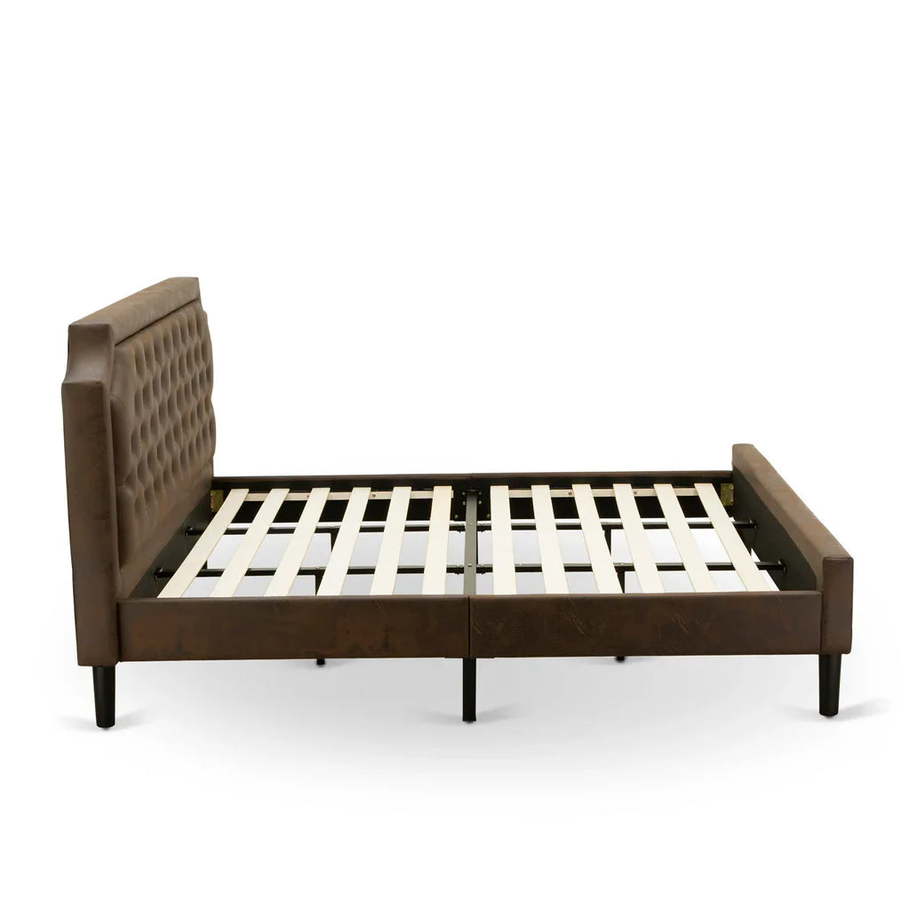 Kaila Granbury Collection King Bed Frame in Black Textured Upholstered Headboard, Footboard & Wood Slats