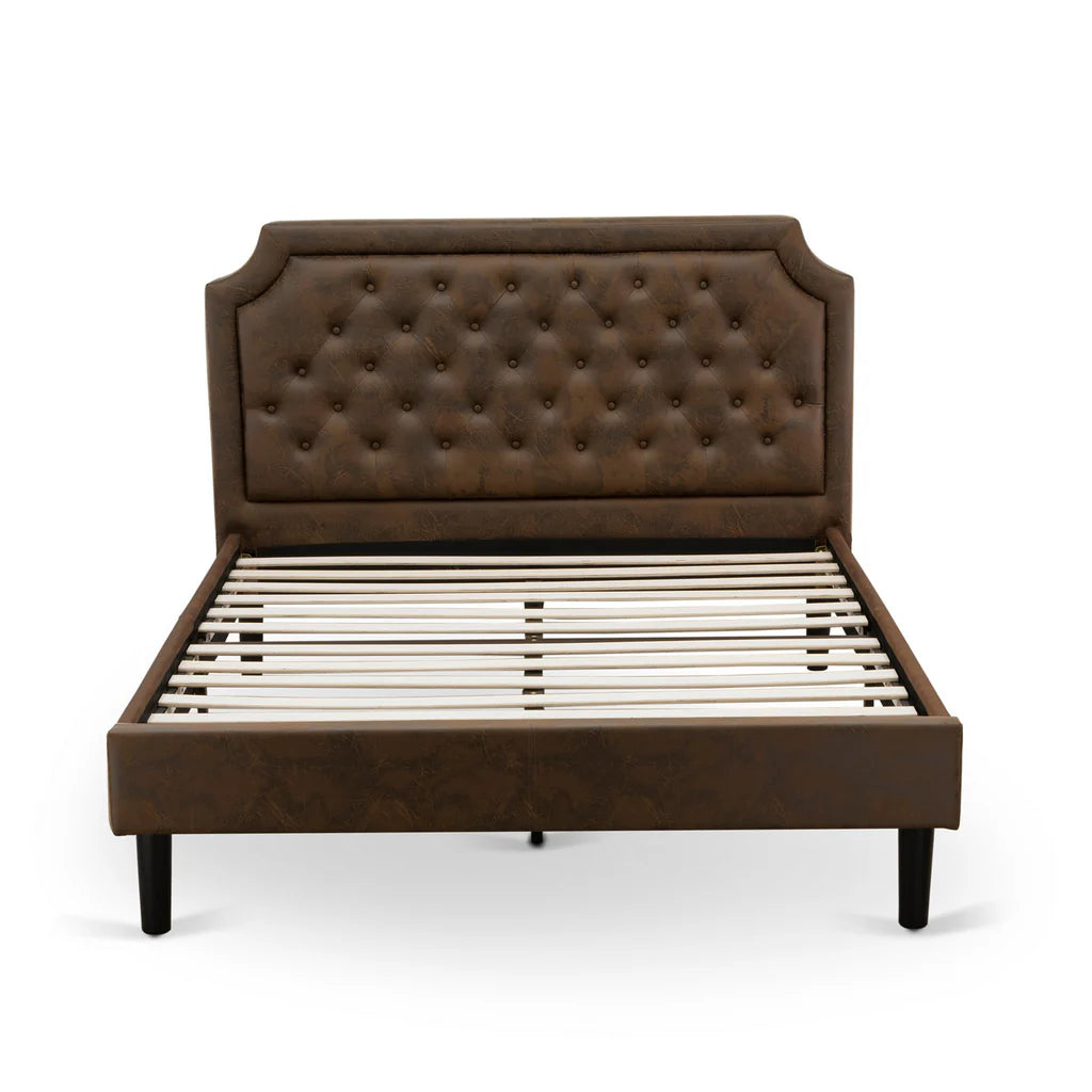 Ohana Astoria Queen Black Upholstered Bed Frame – Modern Platform with Wooden Slats & 9-Leg Support