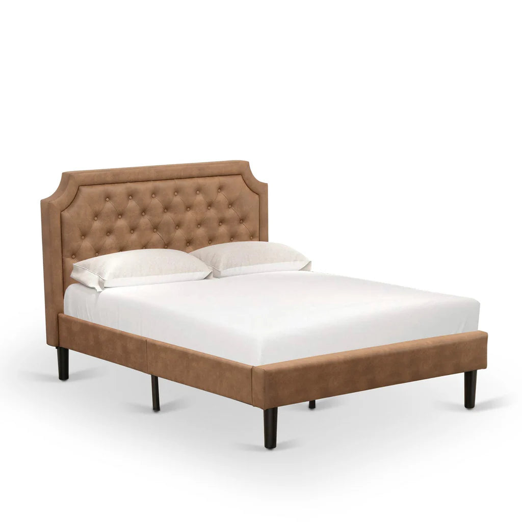 Brava Granbury Full Brown Upholstered Wood Bed Frame – Modern Design with Sturdy 9-Leg Support