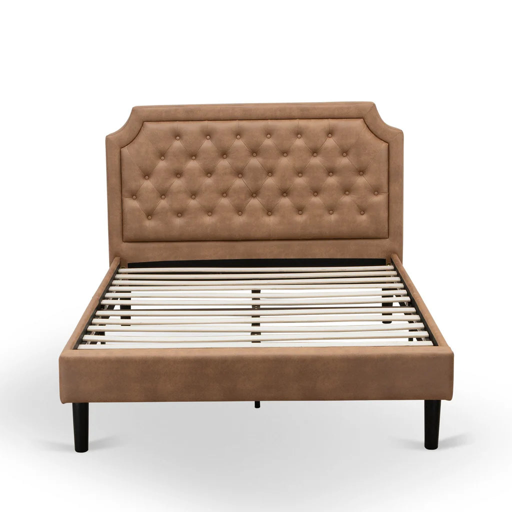 Brava Granbury Full Brown Upholstered Wood Bed Frame – Modern Design with Sturdy 9-Leg Support