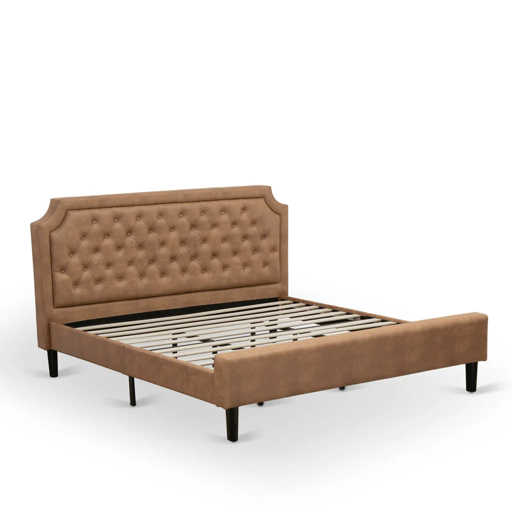 Reba K Collection King Size Brown Upholstered Bed – Modern Design with 9 Wooden Legs & Black Finish