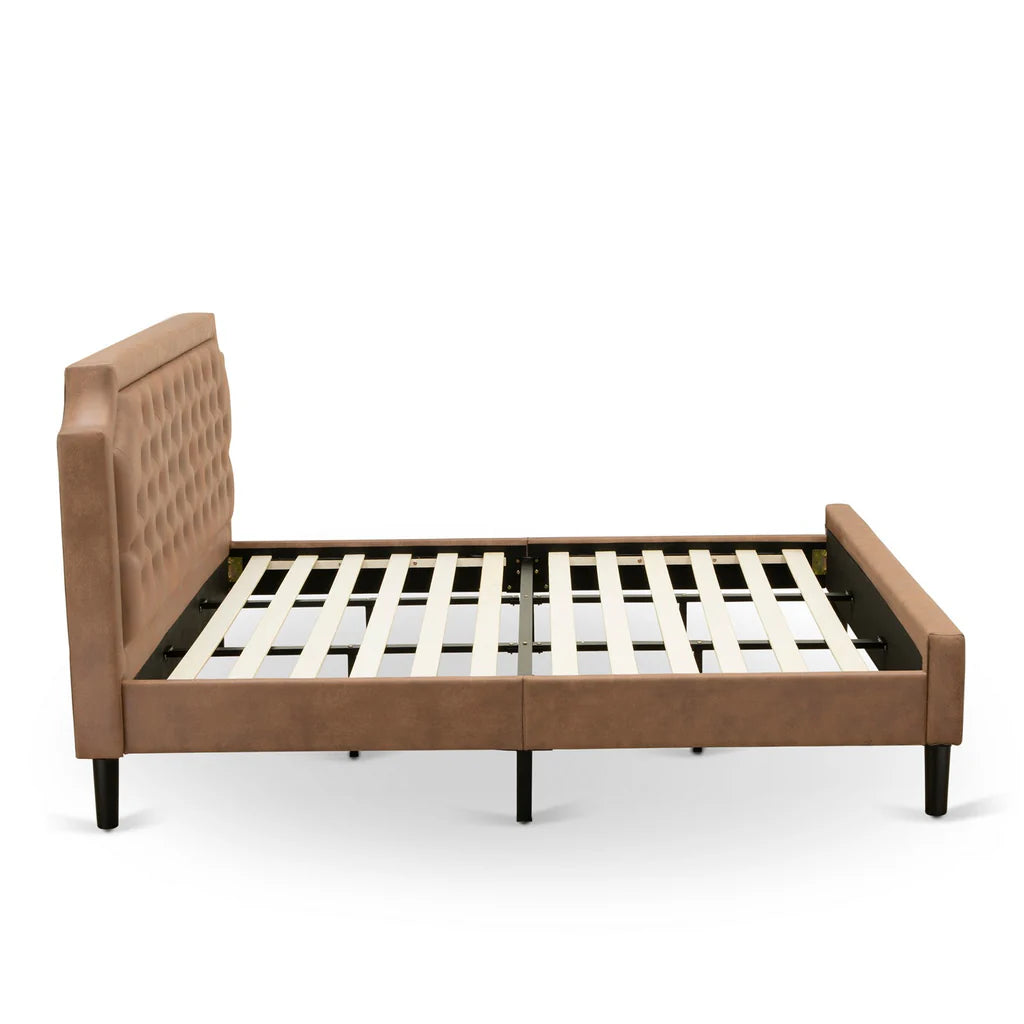 Reba K Collection King Size Brown Upholstered Bed – Modern Design with 9 Wooden Legs & Black Finish