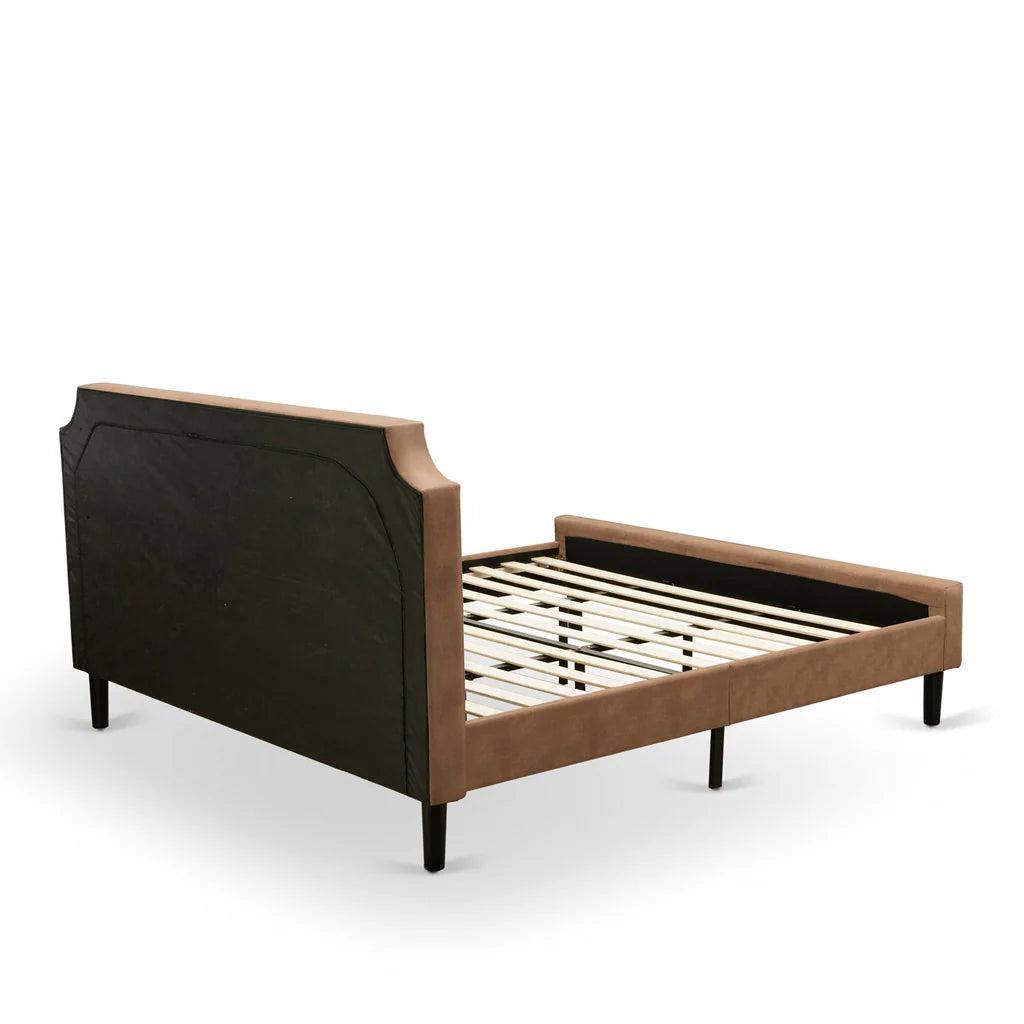 Reba K Collection King Size Brown Upholstered Bed – Modern Design with 9 Wooden Legs & Black Finish