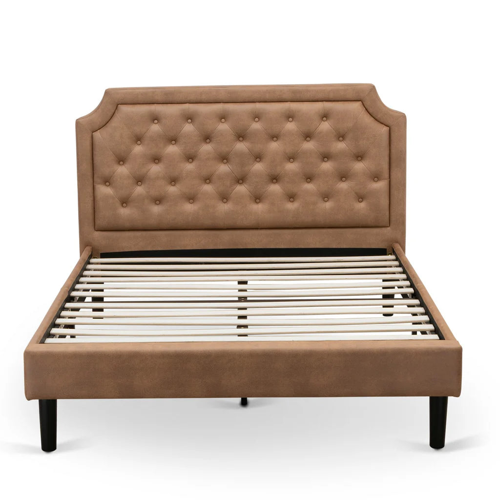 Anila Granbury Queen Brown Upholstered Wood Bed Frame – Modern Style with 9-Leg Full Support