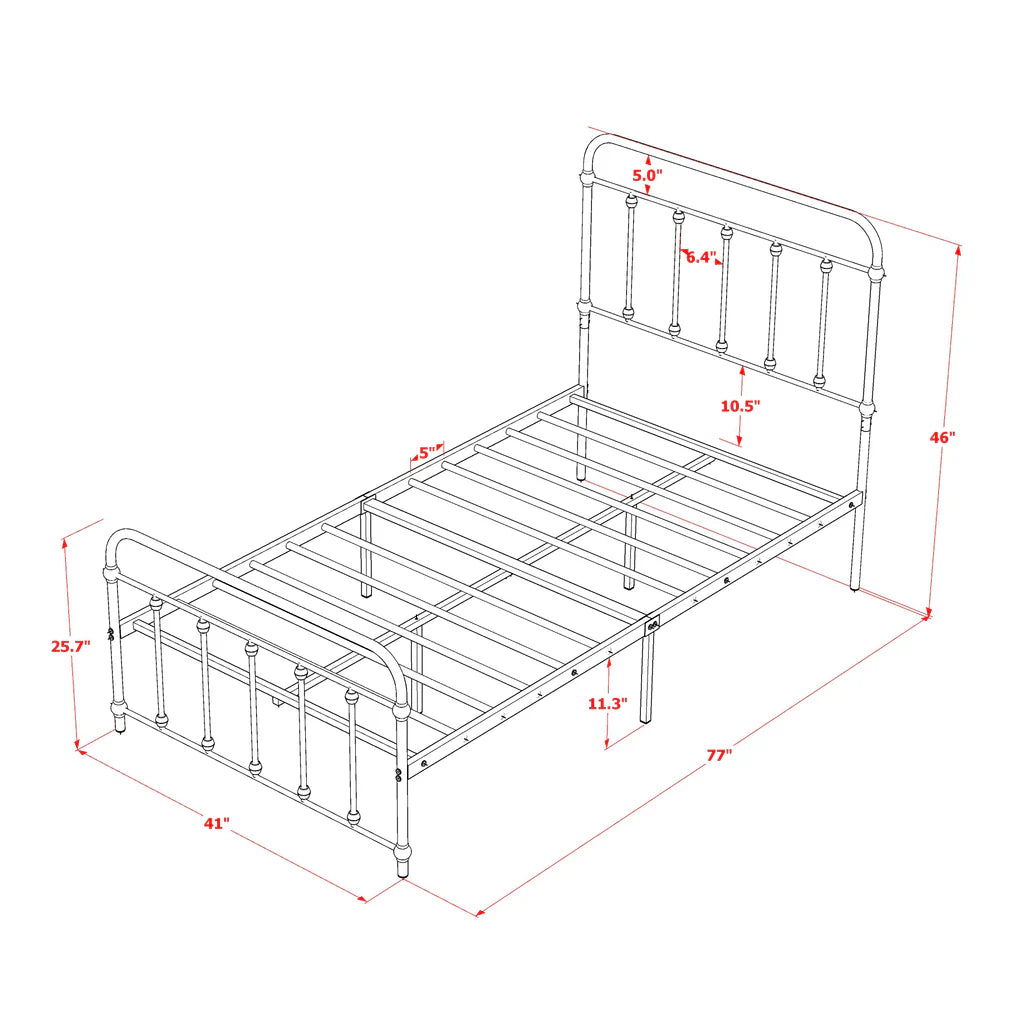 Asus Garland Twin Silver Metal Bed Frame – Deluxe Powder-Coated with 6 Legs