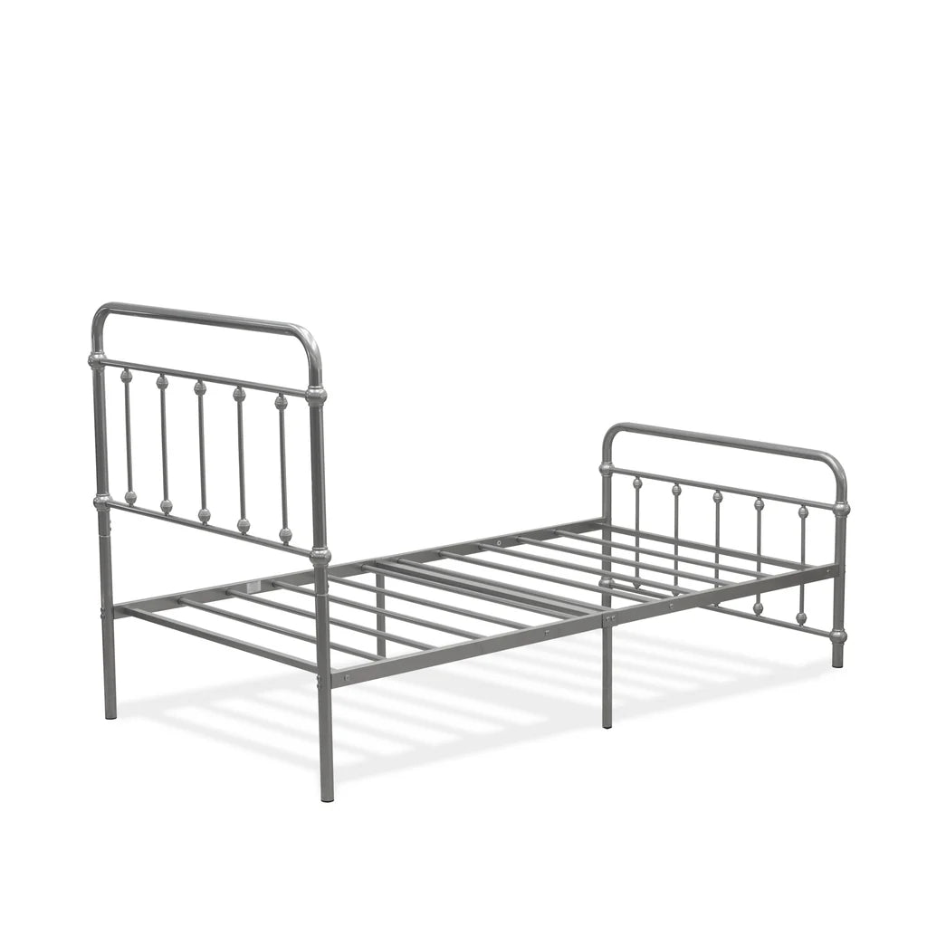 Asus Garland Twin Silver Metal Bed Frame – Deluxe Powder-Coated with 6 Legs