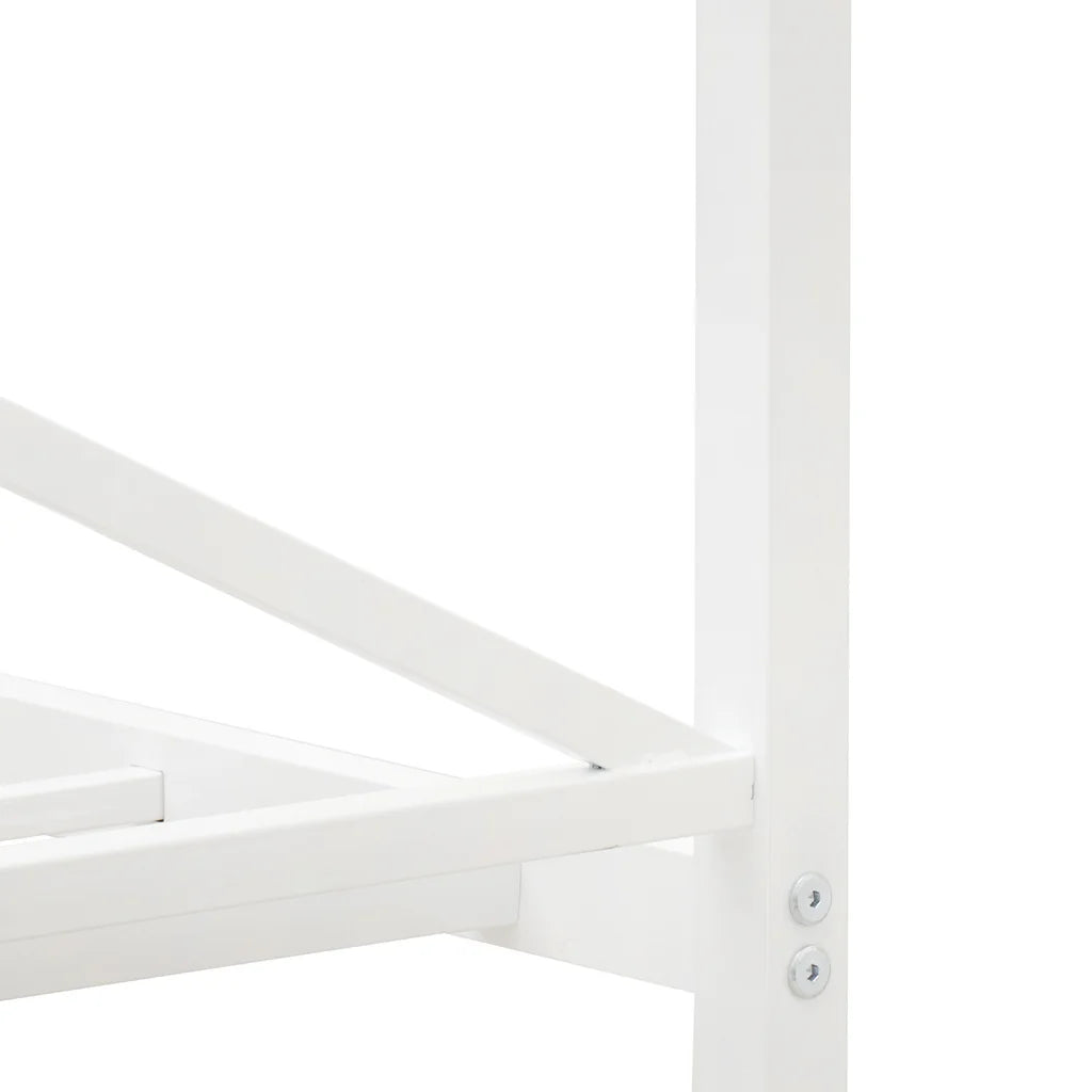 Henson Glendale Queen Size Canopy Bed – White Powder-Coated Metal Frame with Modern Headboard