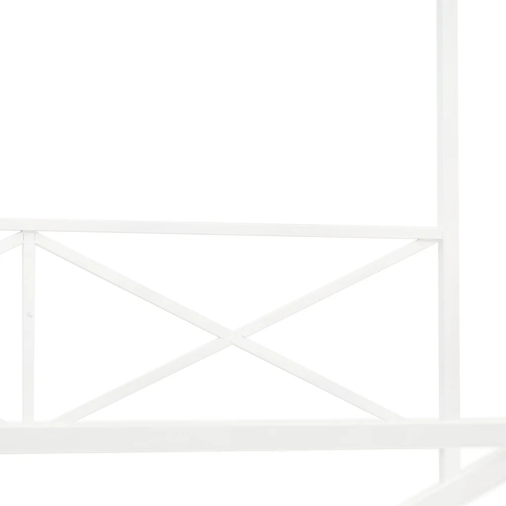 Henson Glendale Queen Size Canopy Bed – White Powder-Coated Metal Frame with Modern Headboard