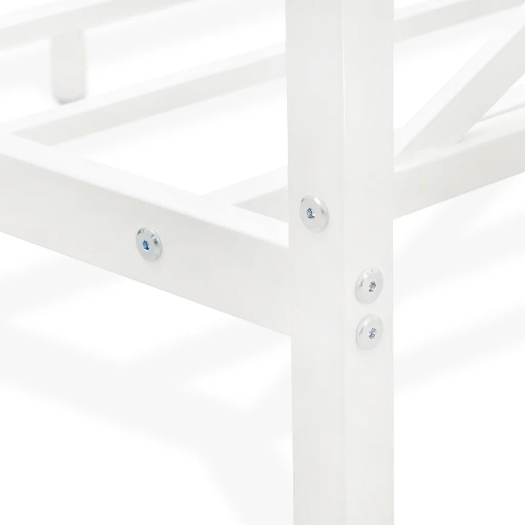 Henson Glendale Queen Size Canopy Bed – White Powder-Coated Metal Frame with Modern Headboard