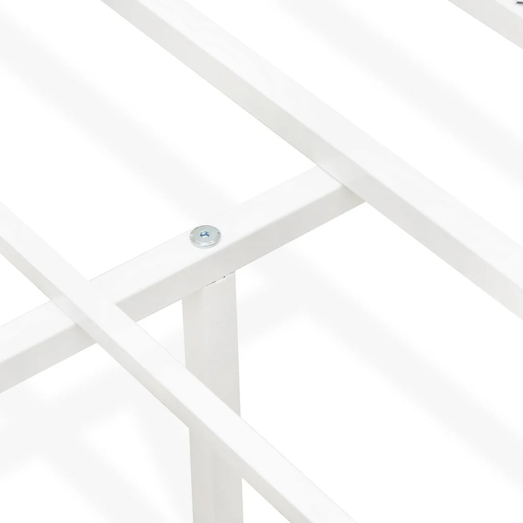 Henson Glendale Queen Size Canopy Bed – White Powder-Coated Metal Frame with Modern Headboard