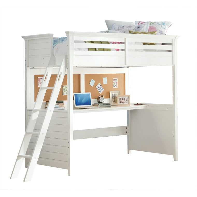 Aaron Lacey Twin White Poplar Wood Loft Bed – Kids Space-Saving Design with Reversible Ladder