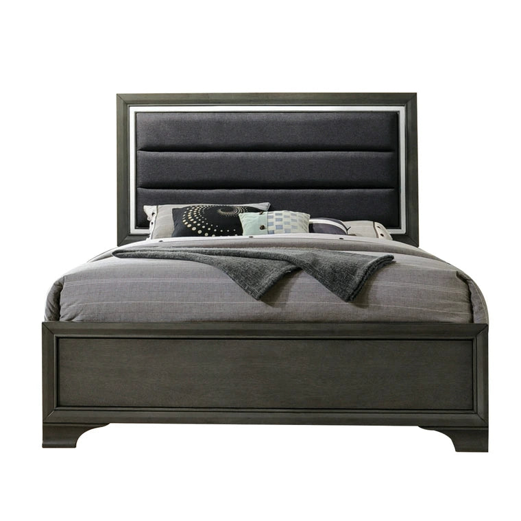 Keary Carine II Eastern King Upholstered Bed in Gray Fabric – Modern Tufted Headboard