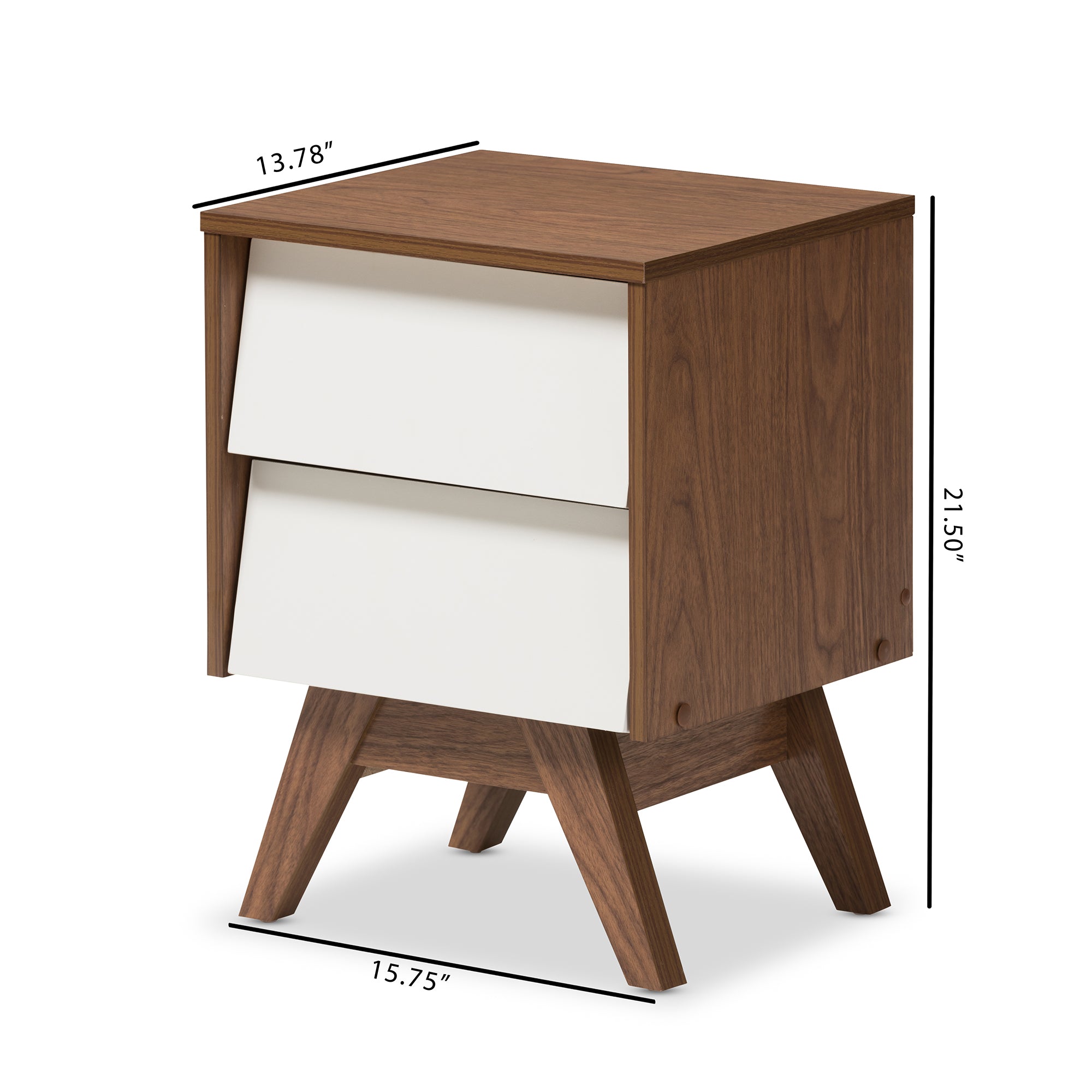 Hildon Mid-Century Modern White and Walnut Wood 2-Drawer Storage Nightstand