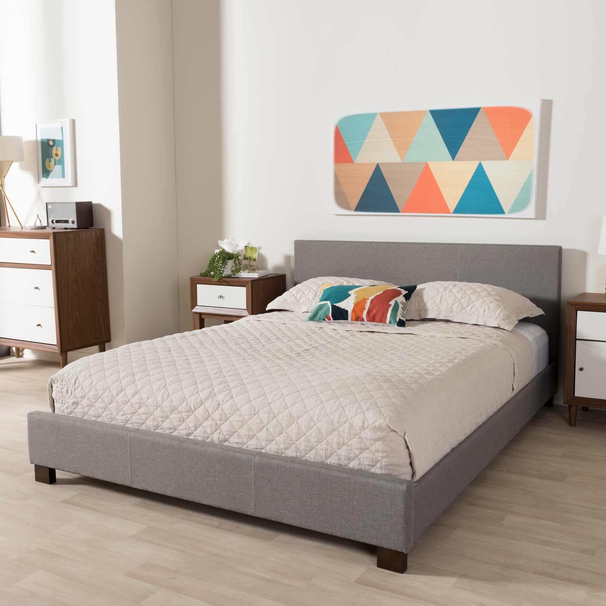 Elizabeth Modern and Contemporary Grey Fabric Upholstered Panel-Stitched Queen Size Platform Bed