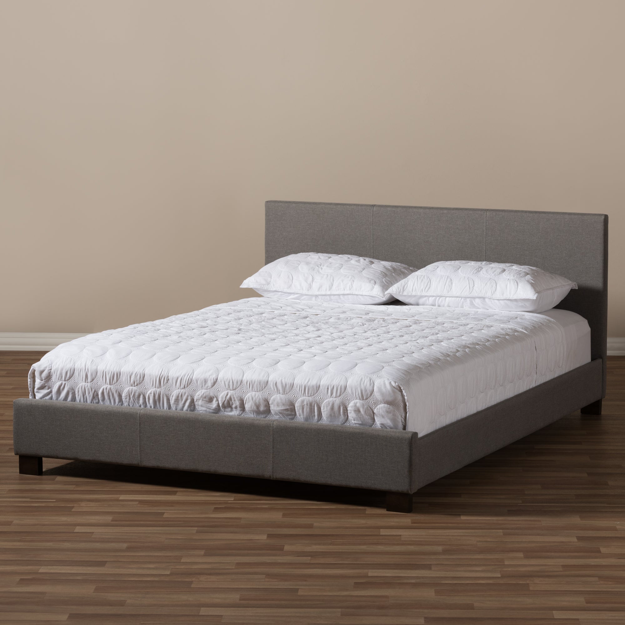 Elizabeth Modern and Contemporary Grey Fabric Upholstered Panel-Stitched Queen Size Platform Bed