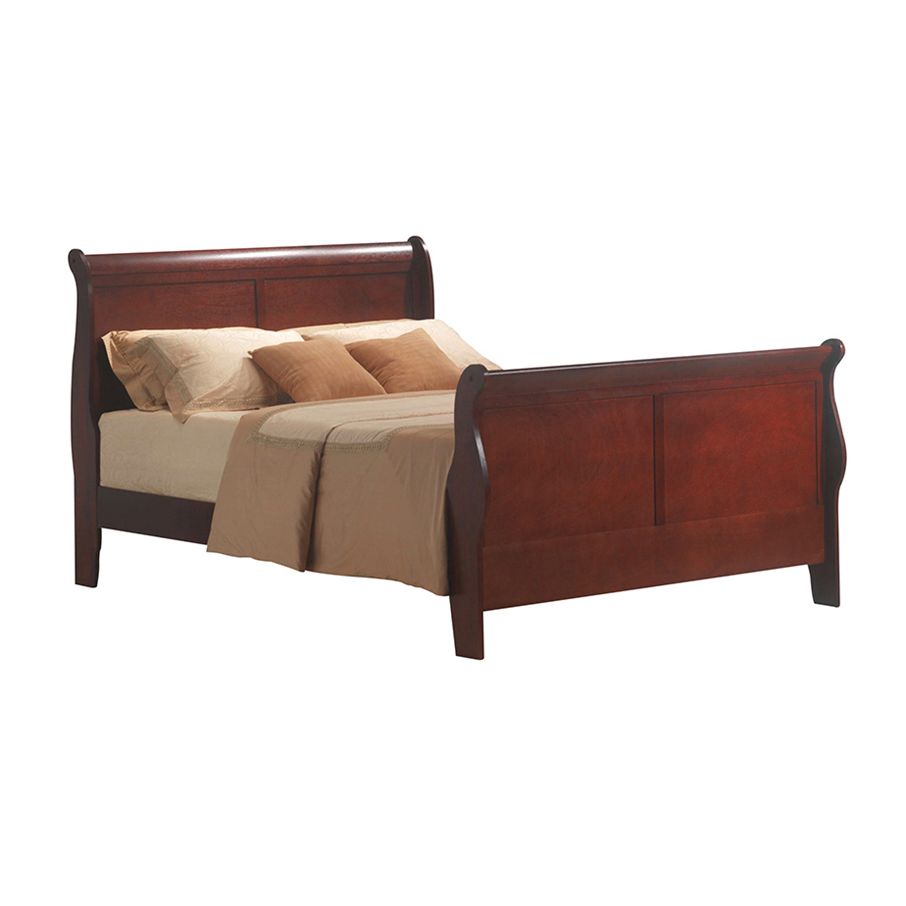 Raymond Louis Philippe III King Bed Cherry Finish – Wood Sleigh Bed with Curved Panels