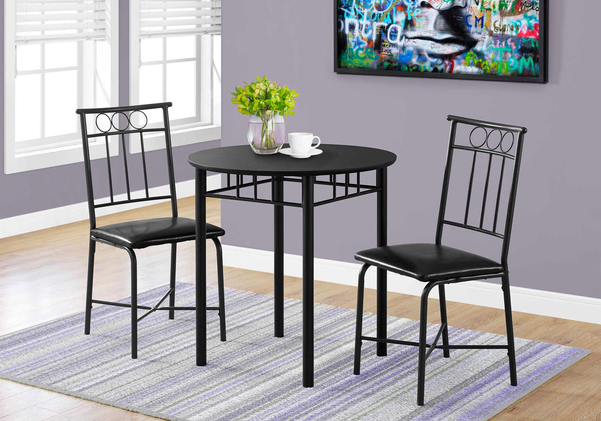 Elva - Dining Table Set 3pcs Set Small 30" Round Kitchen Black