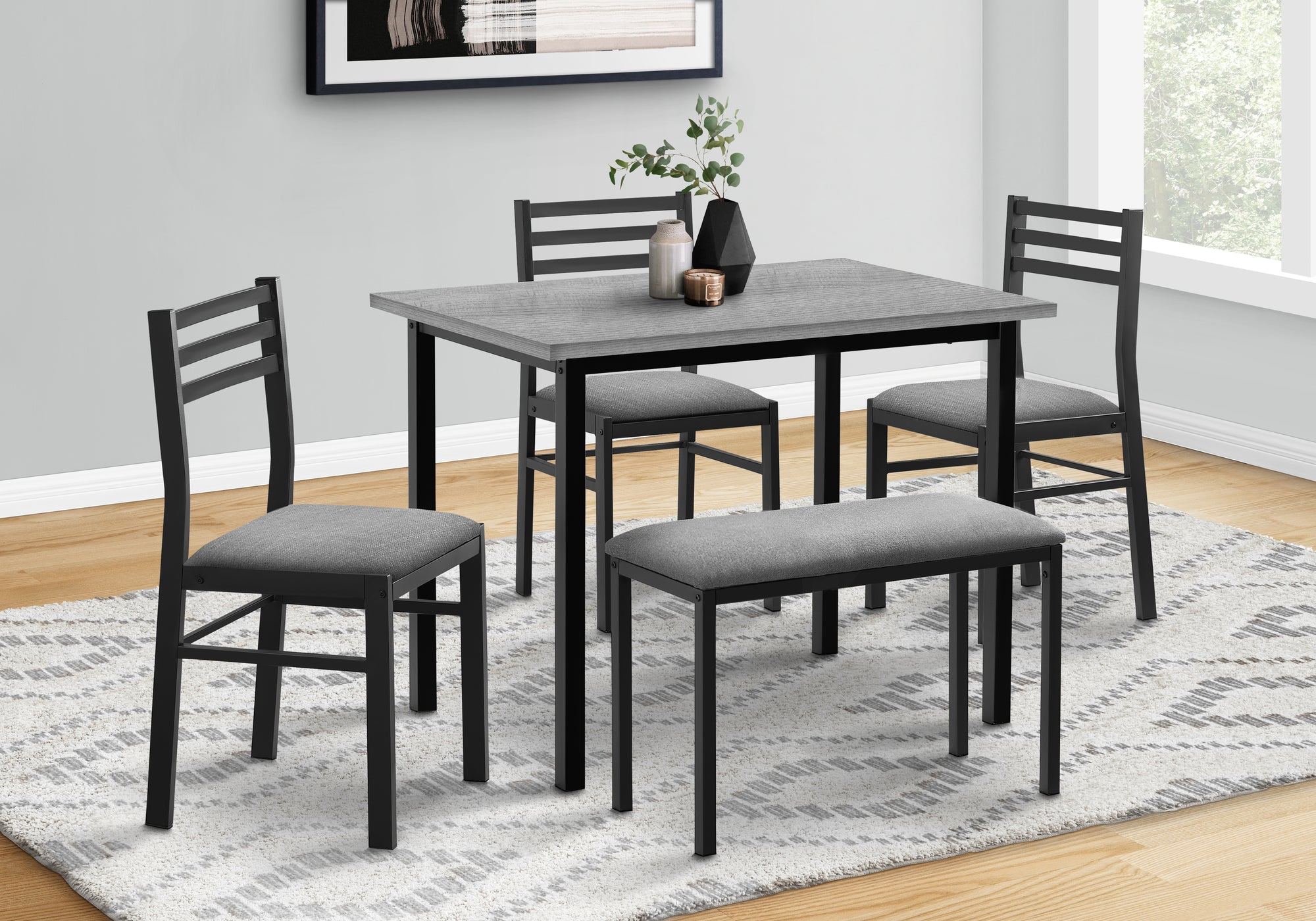 Zina - Dining Set 5pcs Set 40" Rectangular Kitchen Small Black Metal