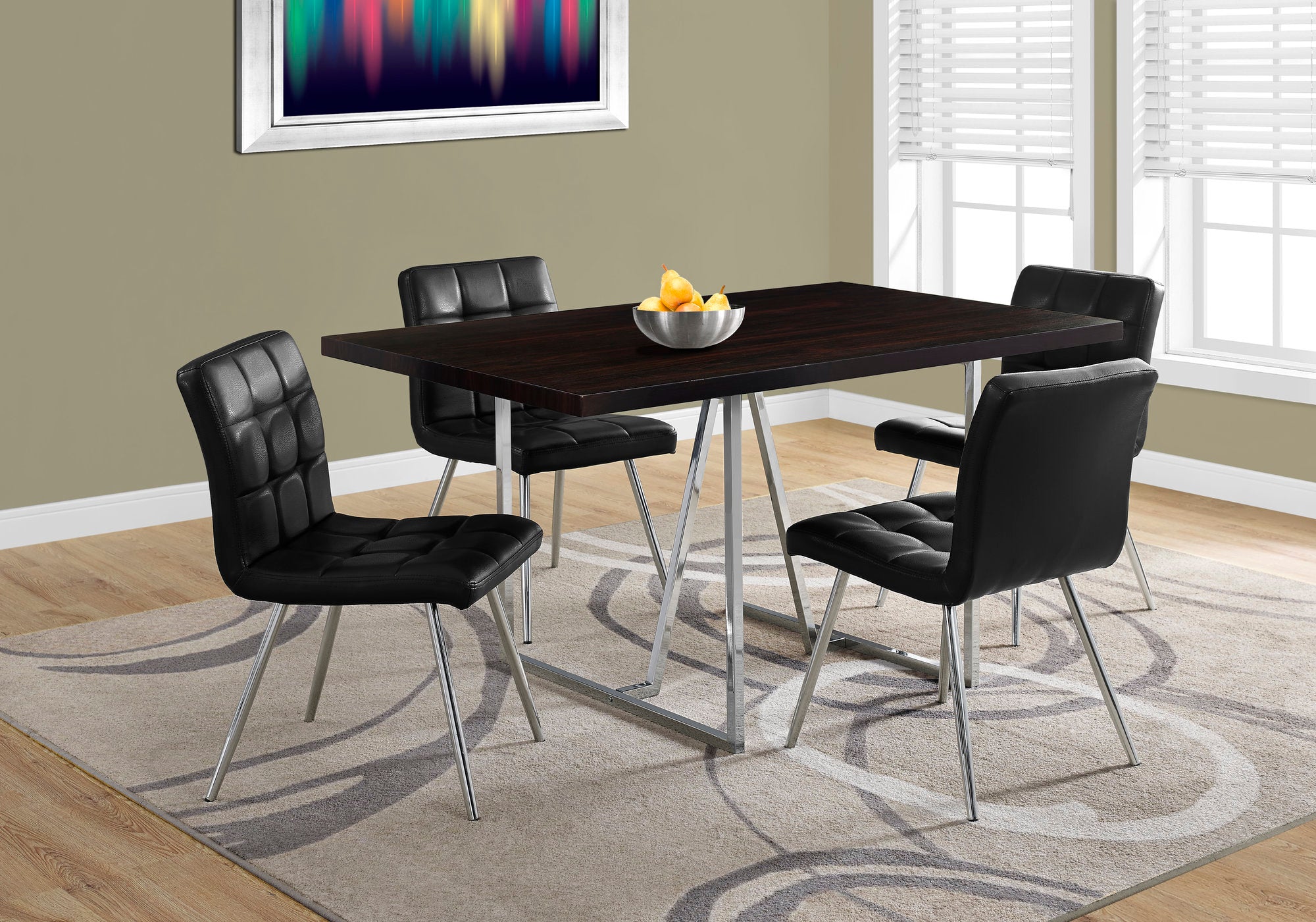 Yance - Dining Table 60" Rectangular Kitchen Dining Room Brown Laminate Chrome