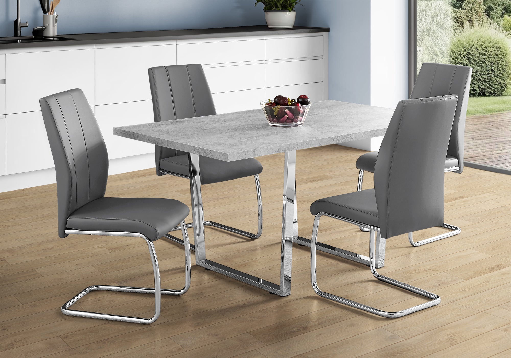 Carissa - Dining Table 60" Rectangular Kitchen Dining Room Grey Laminate Chrome