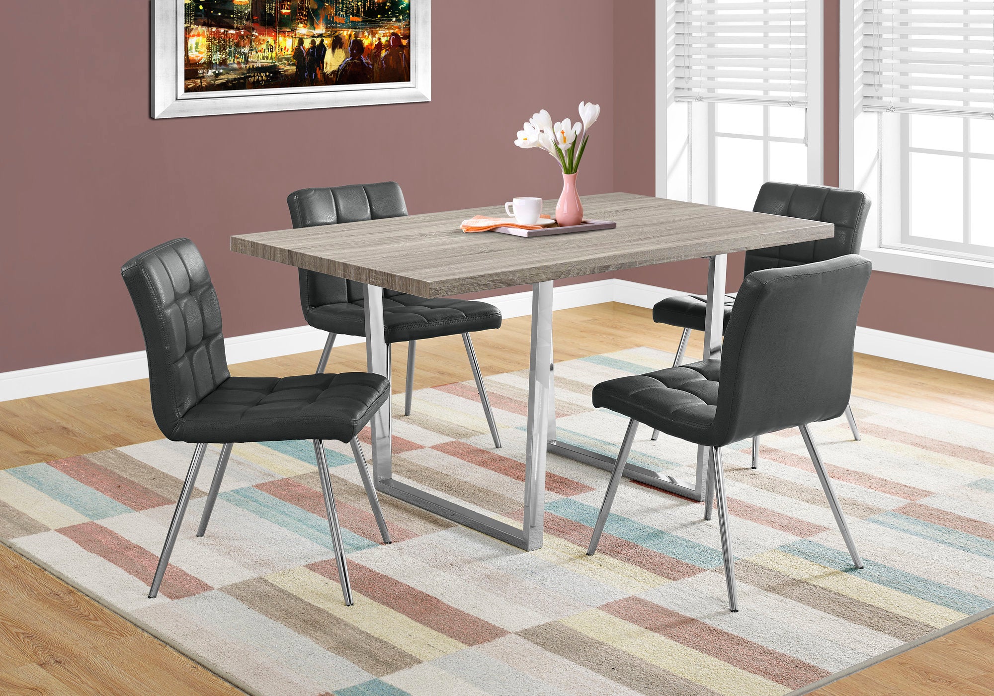 Chet - Dining Table 60" Rectangular Kitchen Dining Room Brown Laminate Chrome