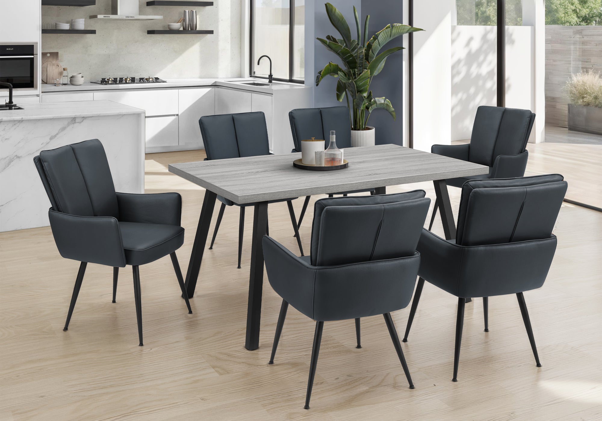 Nevan - Dining Table 60" Rectangular Kitchen Dining Room Grey Laminate Black