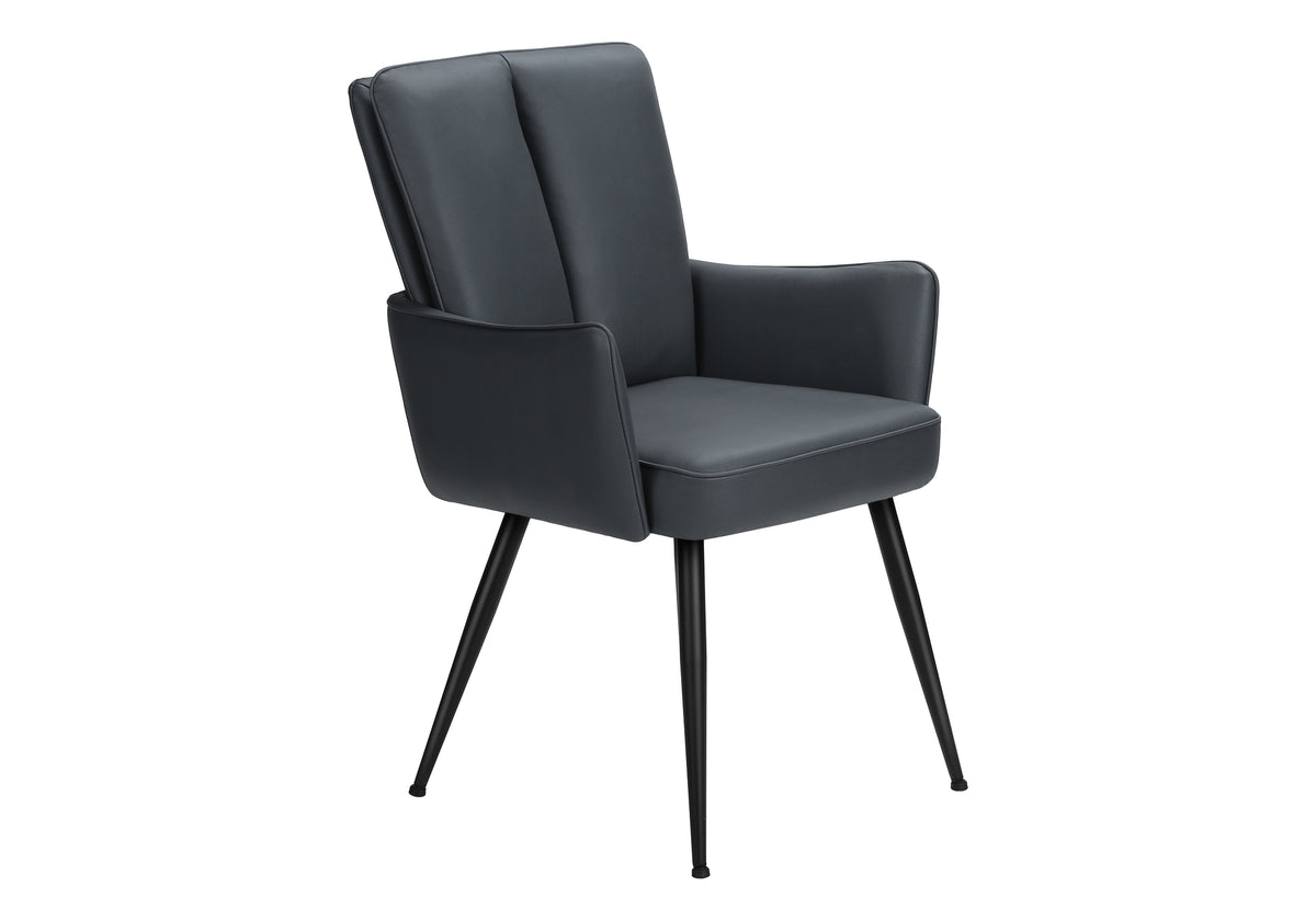 Dining Chair, 36" Height, Set Of 2, Upholstered, Side, Dining Room, Kitchen, Blue Leather Look, Black Metal, Contemporary, Modern