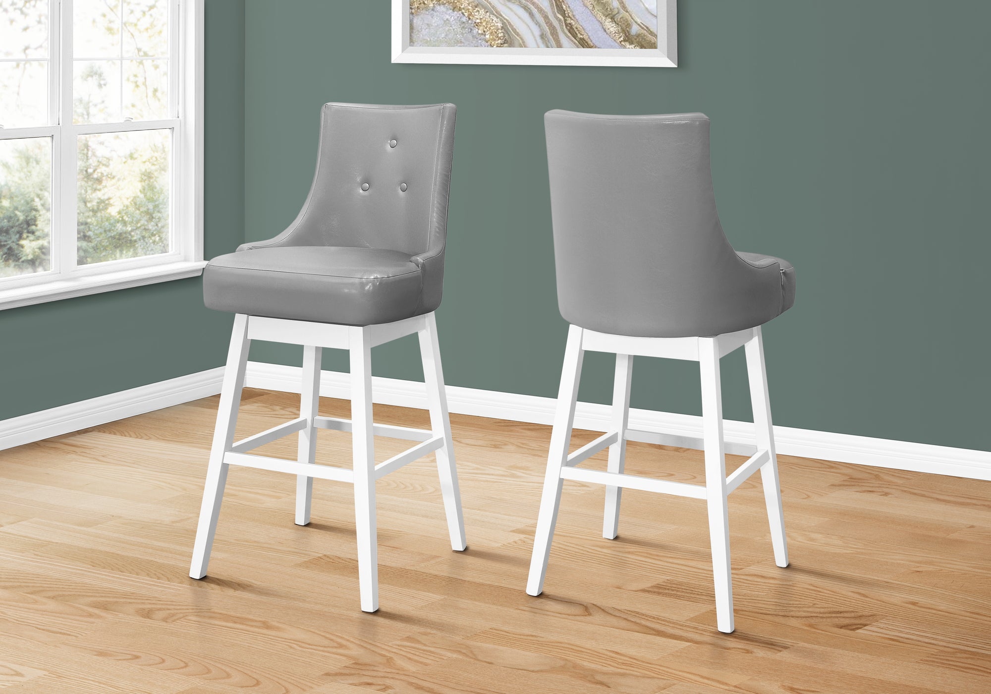 Aubenton - Bar Stool Set Of 2 Swivel Bar Height White Wood