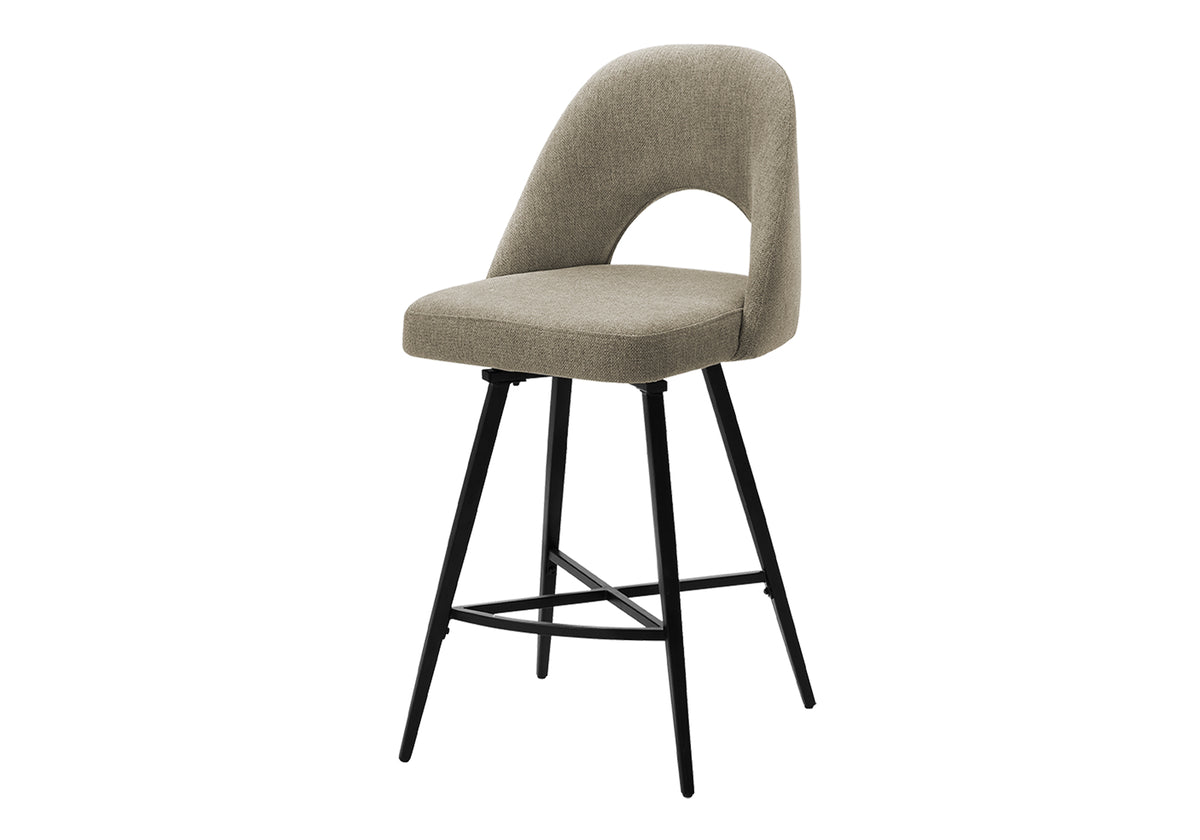 Barstool, 39" Height, Set Of 2, Counter Height, Swivel, Kitchen, Beige Fabric, Black Metal, Contemporary, Modern