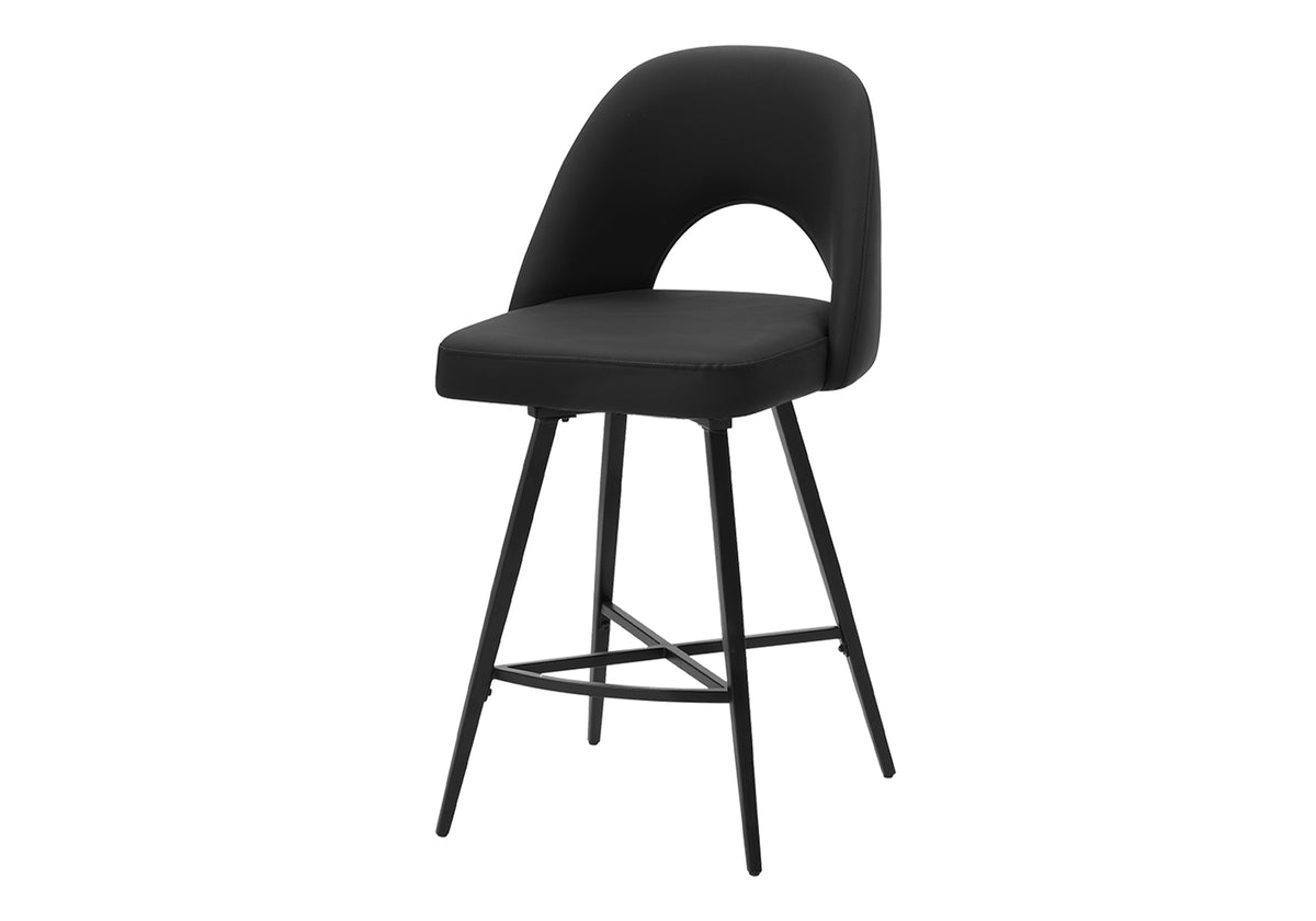 Barstool, 39" Height, Set Of 2, Counter Height, Swivel, Kitchen, Black Leather Look, Black Metal, Contemporary, Modern