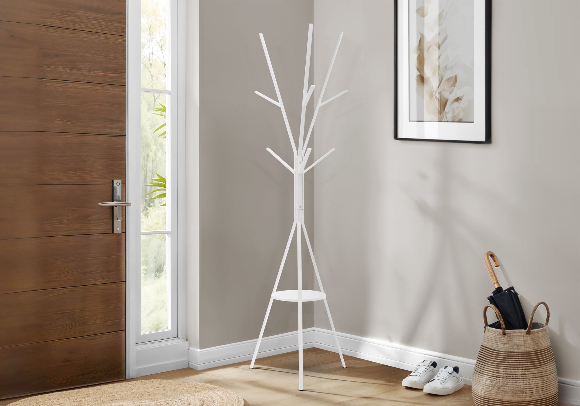 Leaf - Coat Rack 72"H Bedroom Entryway Hall Tree 6 Hooks White