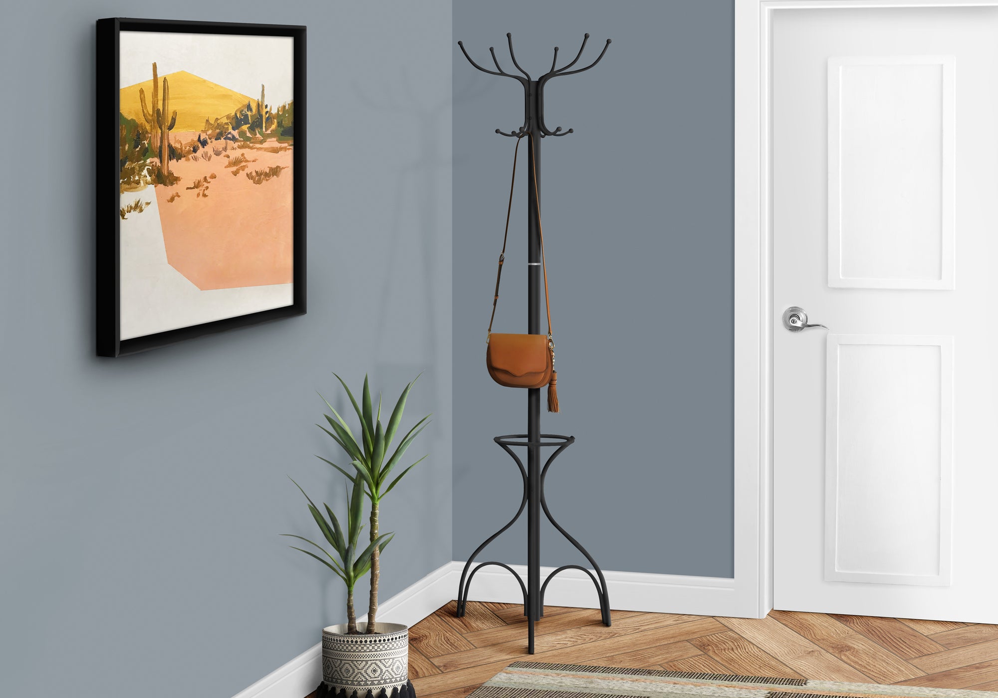 Reuben - Coat Rack Hall Tree 12 Hooks Entryway 70"H Bedroom Black