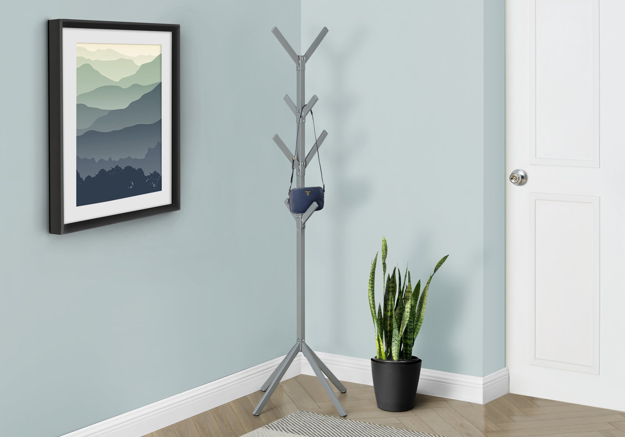 Cross - Coat Rack Hall Tree 8 Hooks Entryway 70"H Bedroom Grey