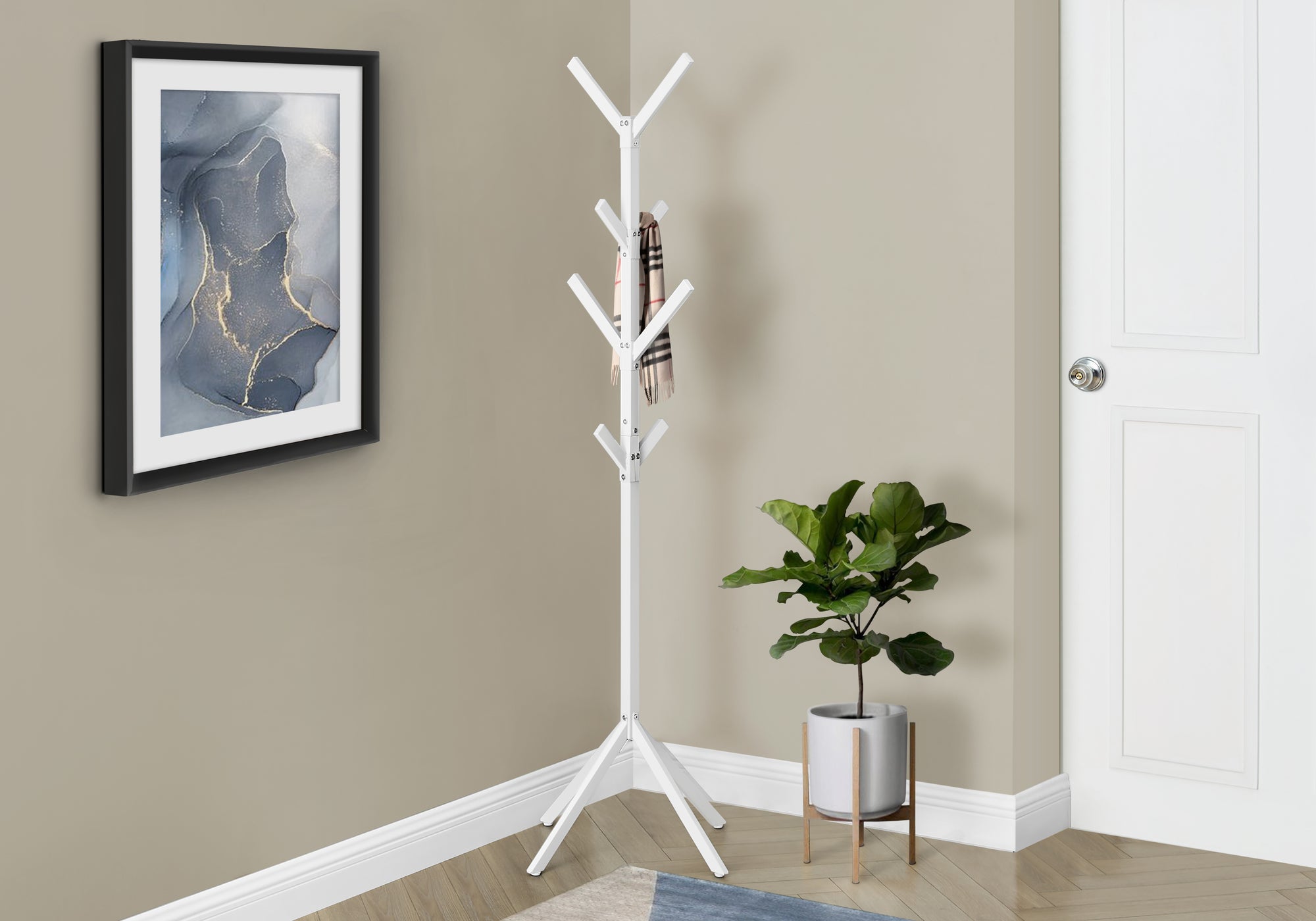 Quatrefoil - Coat Rack Hall Tree 8 Hooks Entryway 70"H Bedroom White