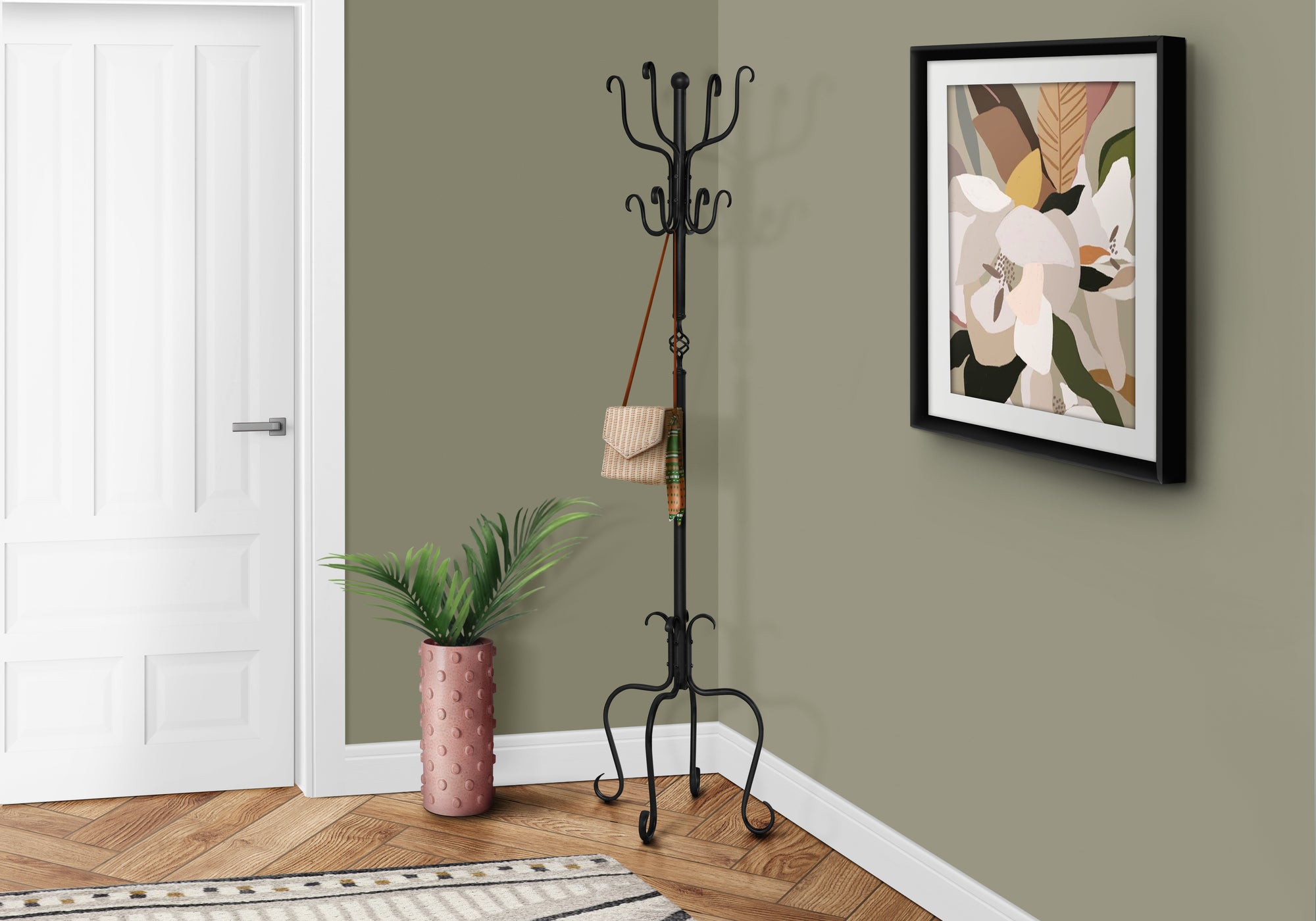 Jed - Coat Rack Hall Tree 8 Hooks Entryway 74"H Bedroom Black